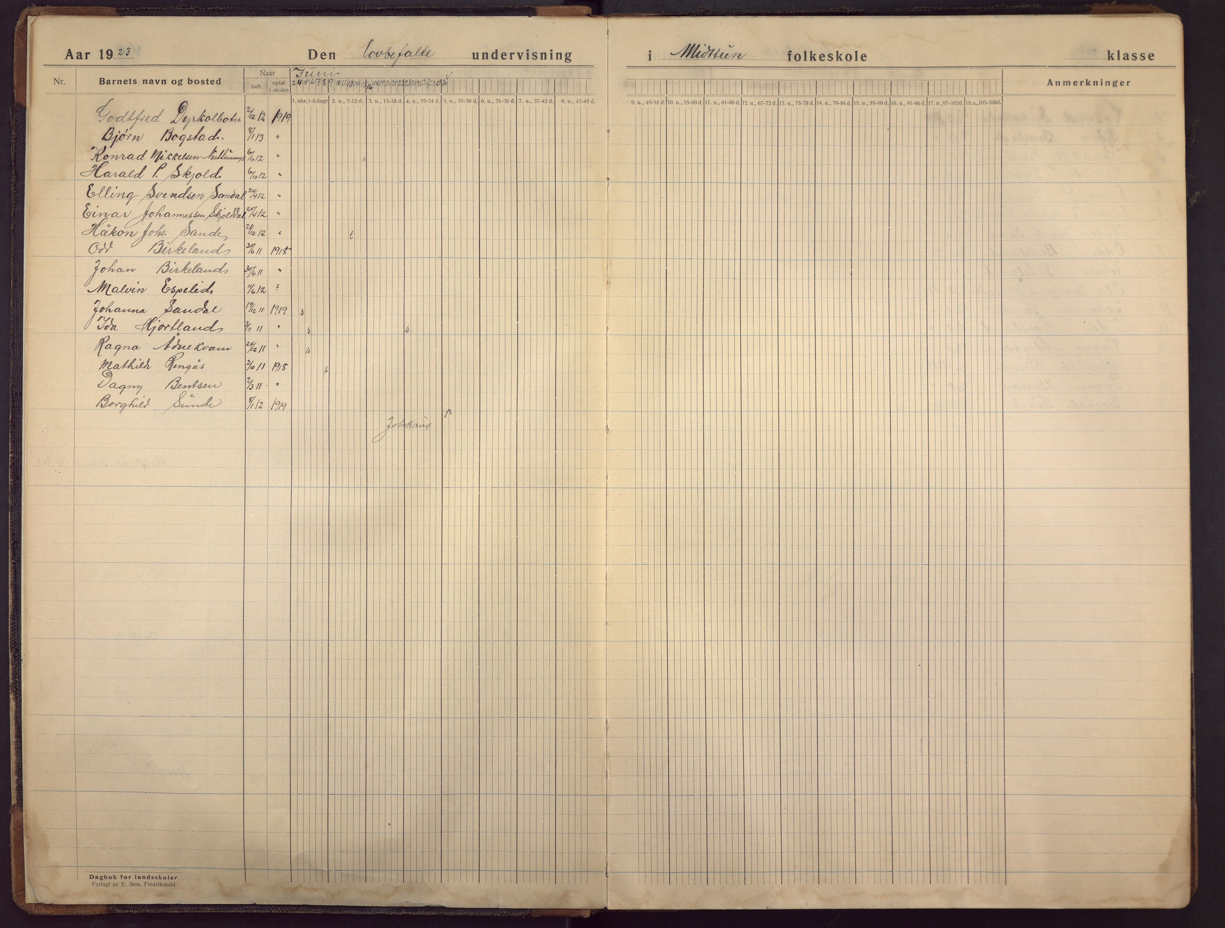 Midtun skole, BBA/A-2399/G/Ga/Gaa/L0014: Klassedagbok , 1922-1948