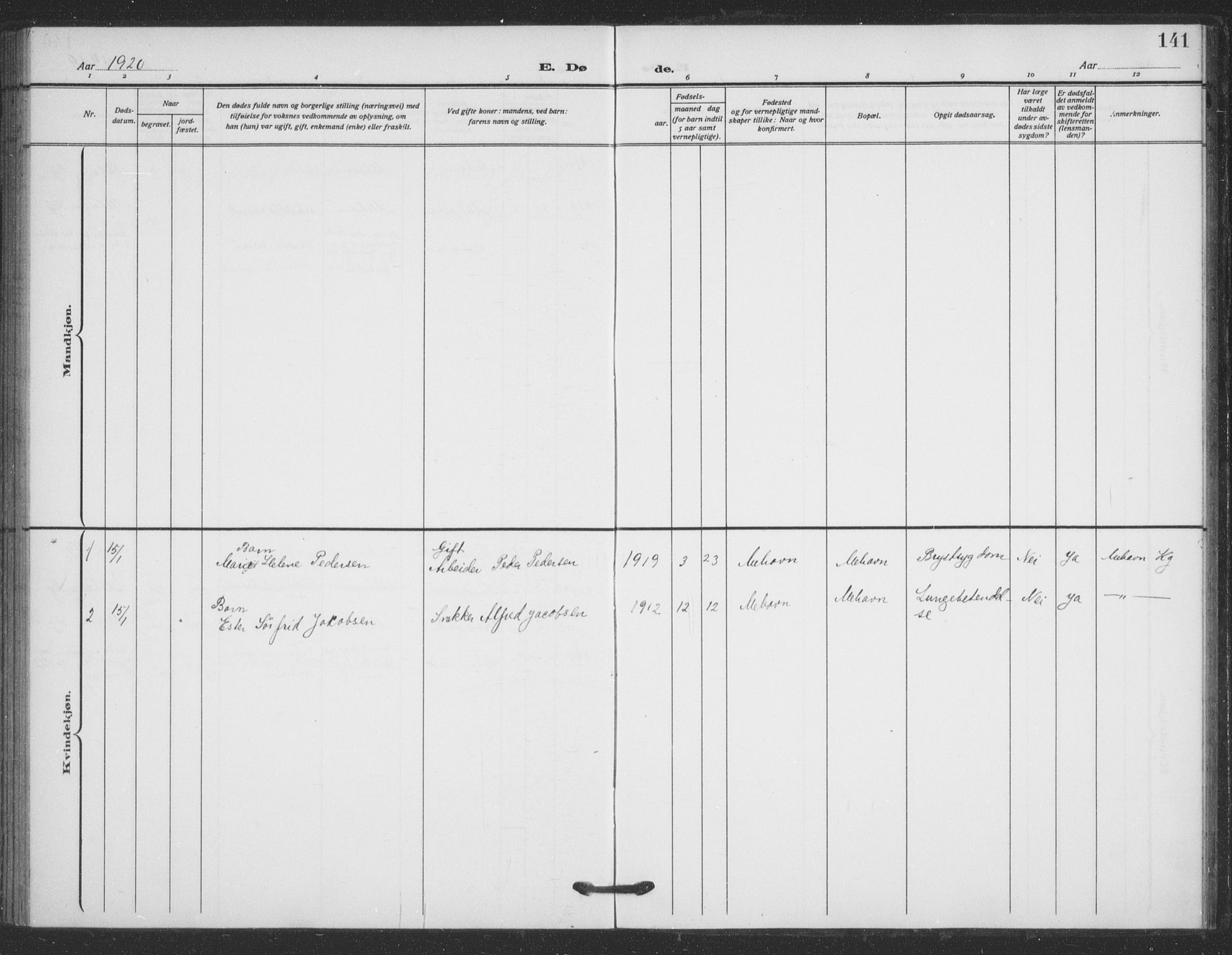 Tana sokneprestkontor, AV/SATØ-S-1334/H/Ha/L0008kirke: Parish register (official) no. 8, 1908-1920, p. 141