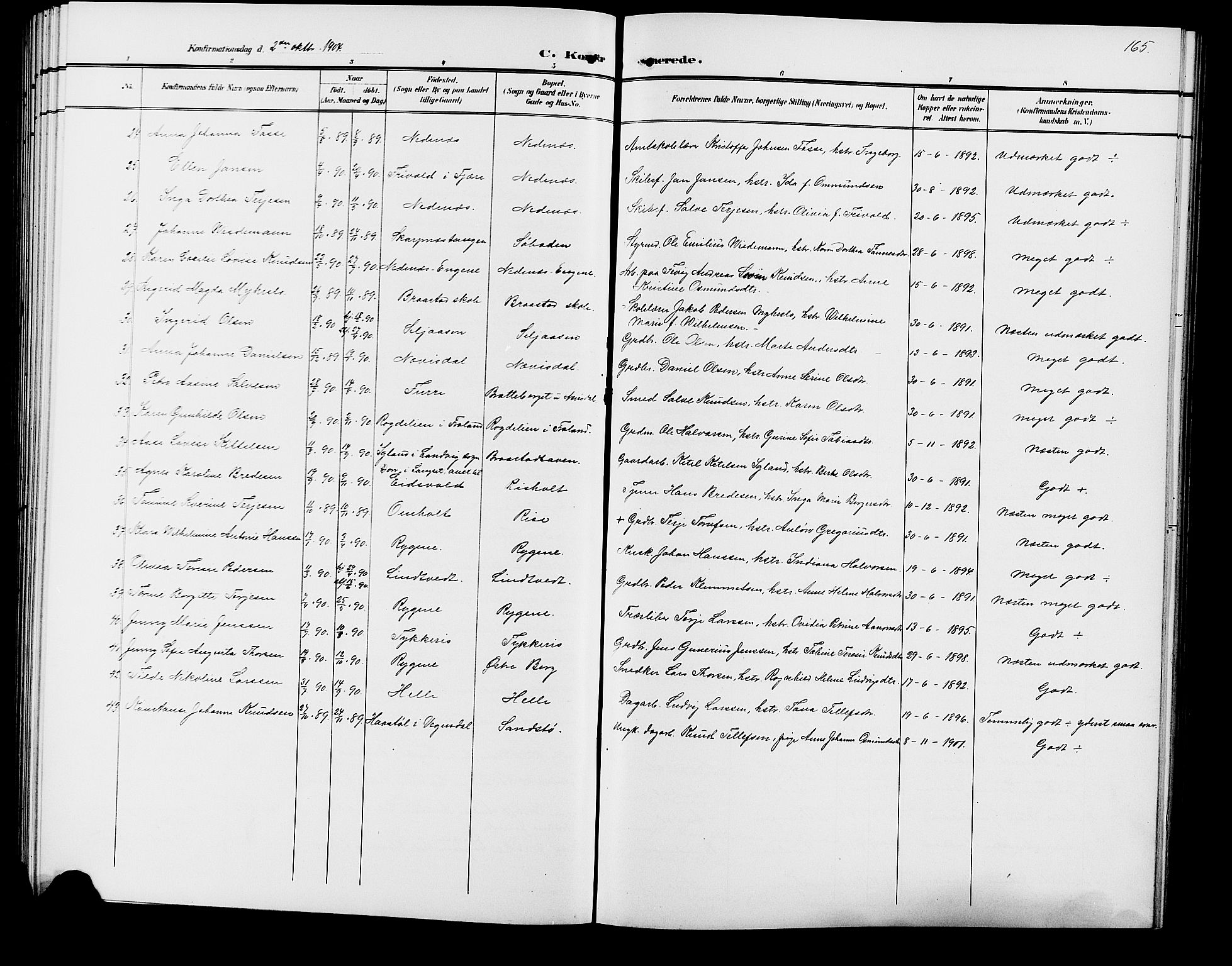 Øyestad sokneprestkontor, AV/SAK-1111-0049/F/Fb/L0010: Parish register (copy) no. B 10, 1897-1906, p. 165