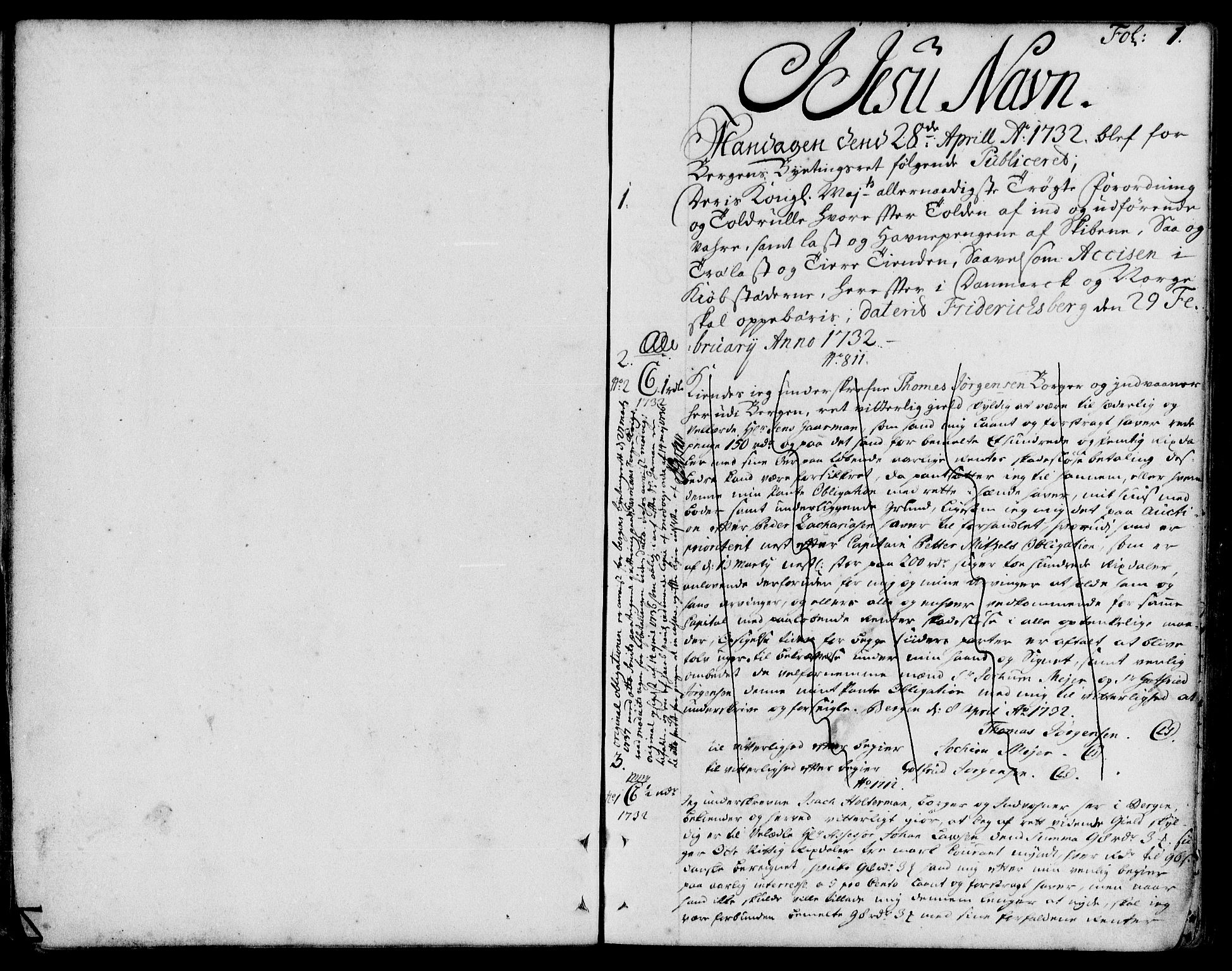 Byfogd og Byskriver i Bergen, SAB/A-3401/03/03Ba/L0011a: Mortgage book no. II.B.a.11, 1732-1737, p. 1