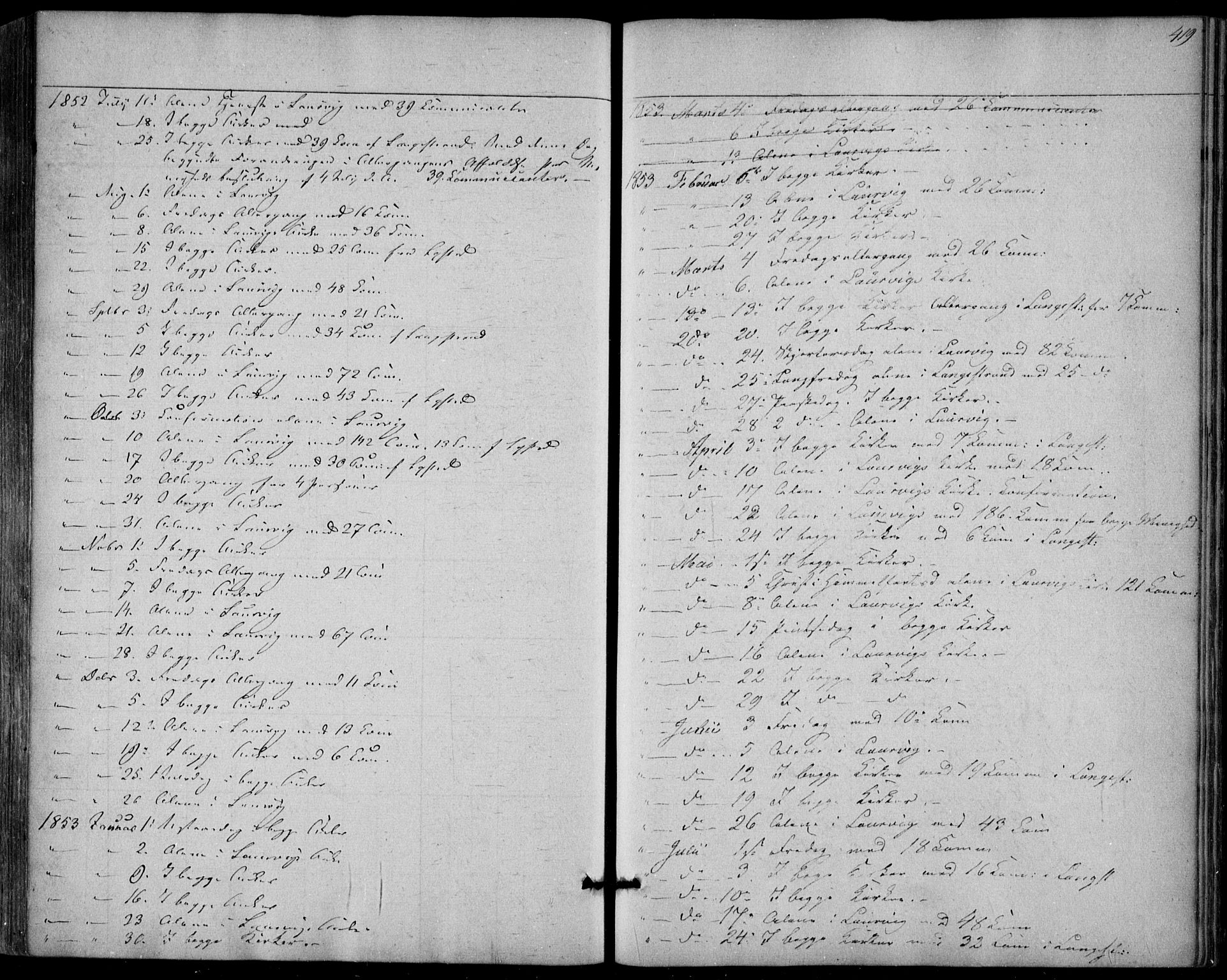 Larvik kirkebøker, SAKO/A-352/F/Fa/L0003: Parish register (official) no. I 3, 1848-1856, p. 419