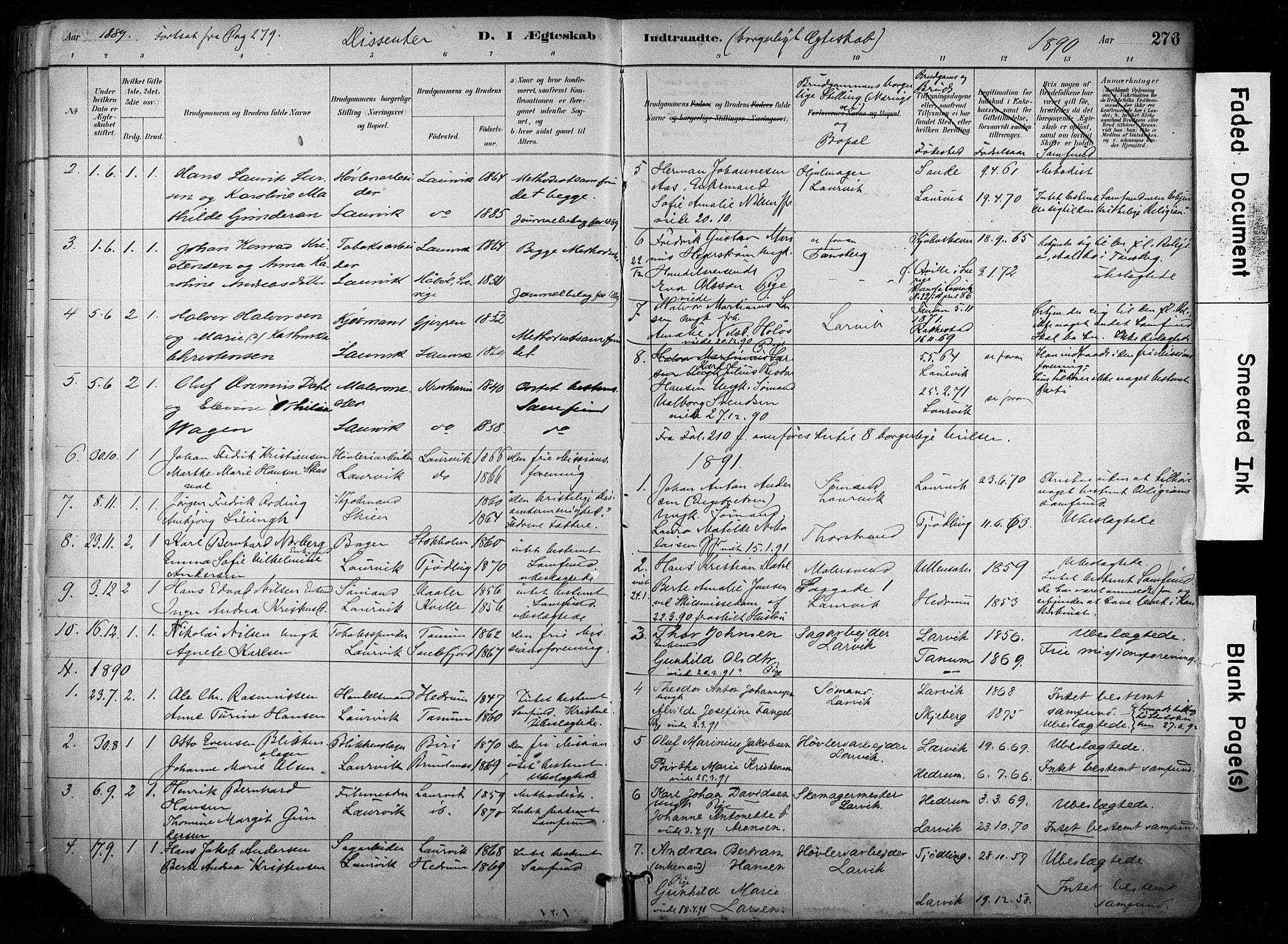 Larvik kirkebøker, AV/SAKO-A-352/F/Fa/L0008: Parish register (official) no. I 8, 1884-1902, p. 276