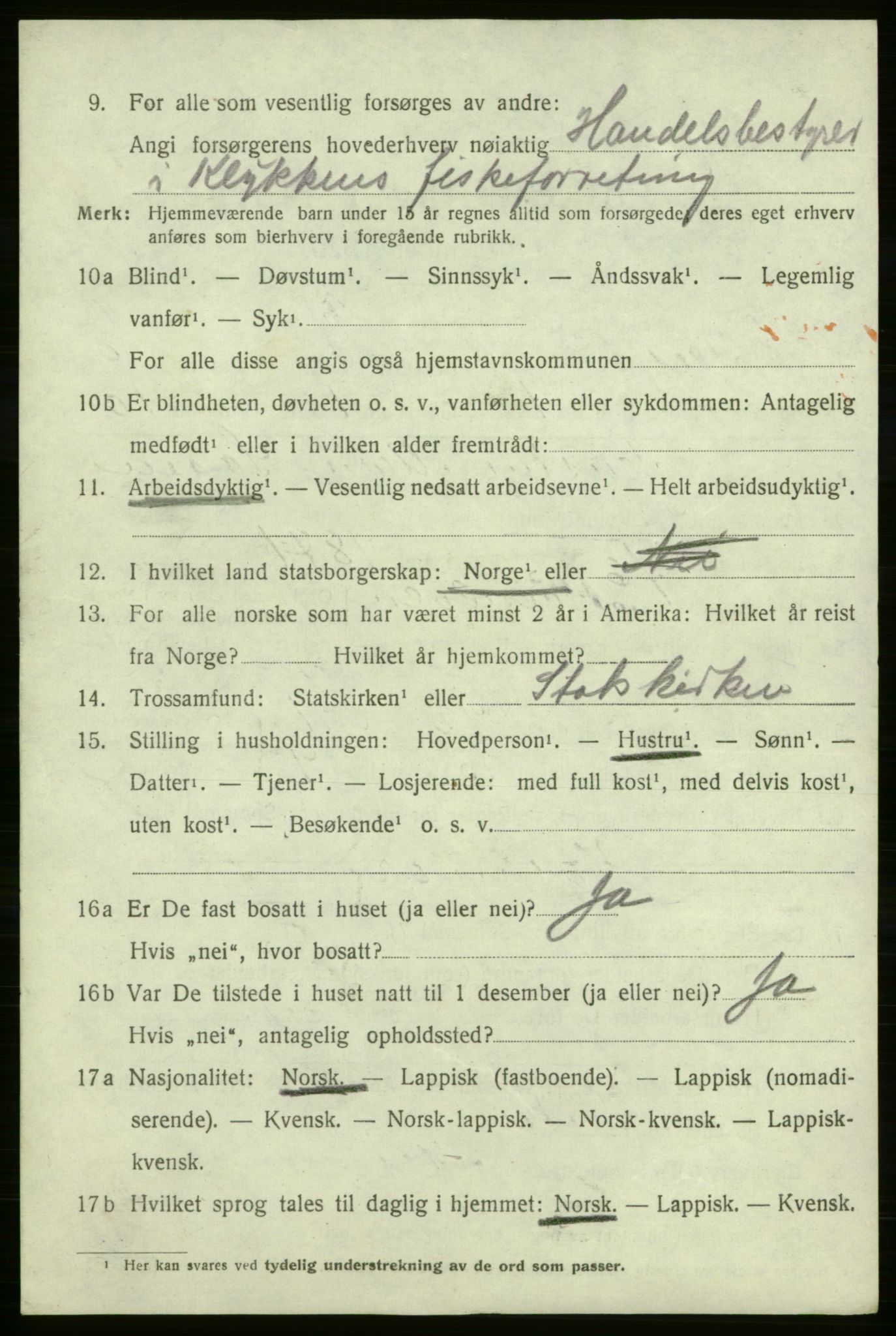 SATØ, 1920 census for Lebesby, 1920, p. 3016