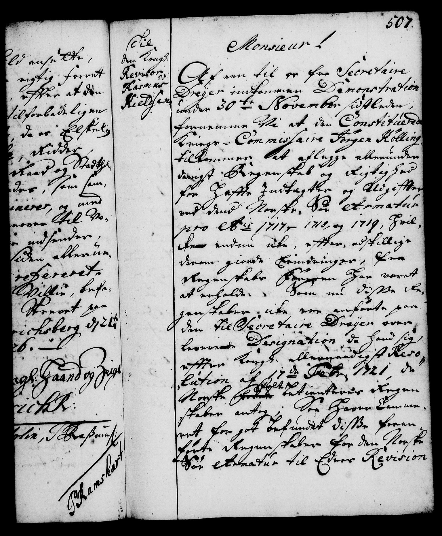 Rentekammeret, Kammerkanselliet, RA/EA-3111/G/Gg/Gga/L0002: Norsk ekspedisjonsprotokoll med register (merket RK 53.2), 1723-1727, p. 507