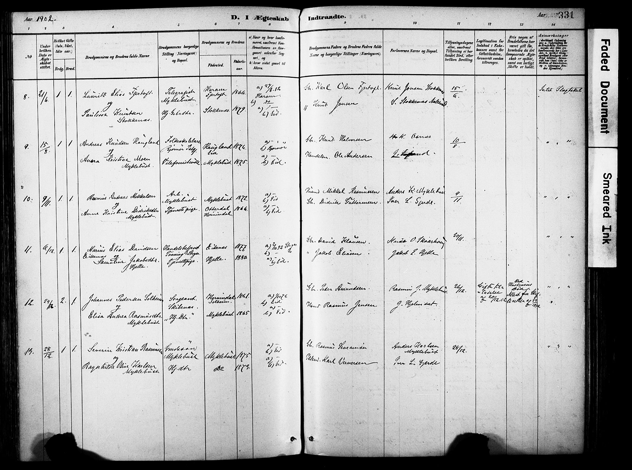 Eid sokneprestembete, AV/SAB-A-82301/H/Haa/Haab/L0001: Parish register (official) no. B 1, 1879-1906, p. 331