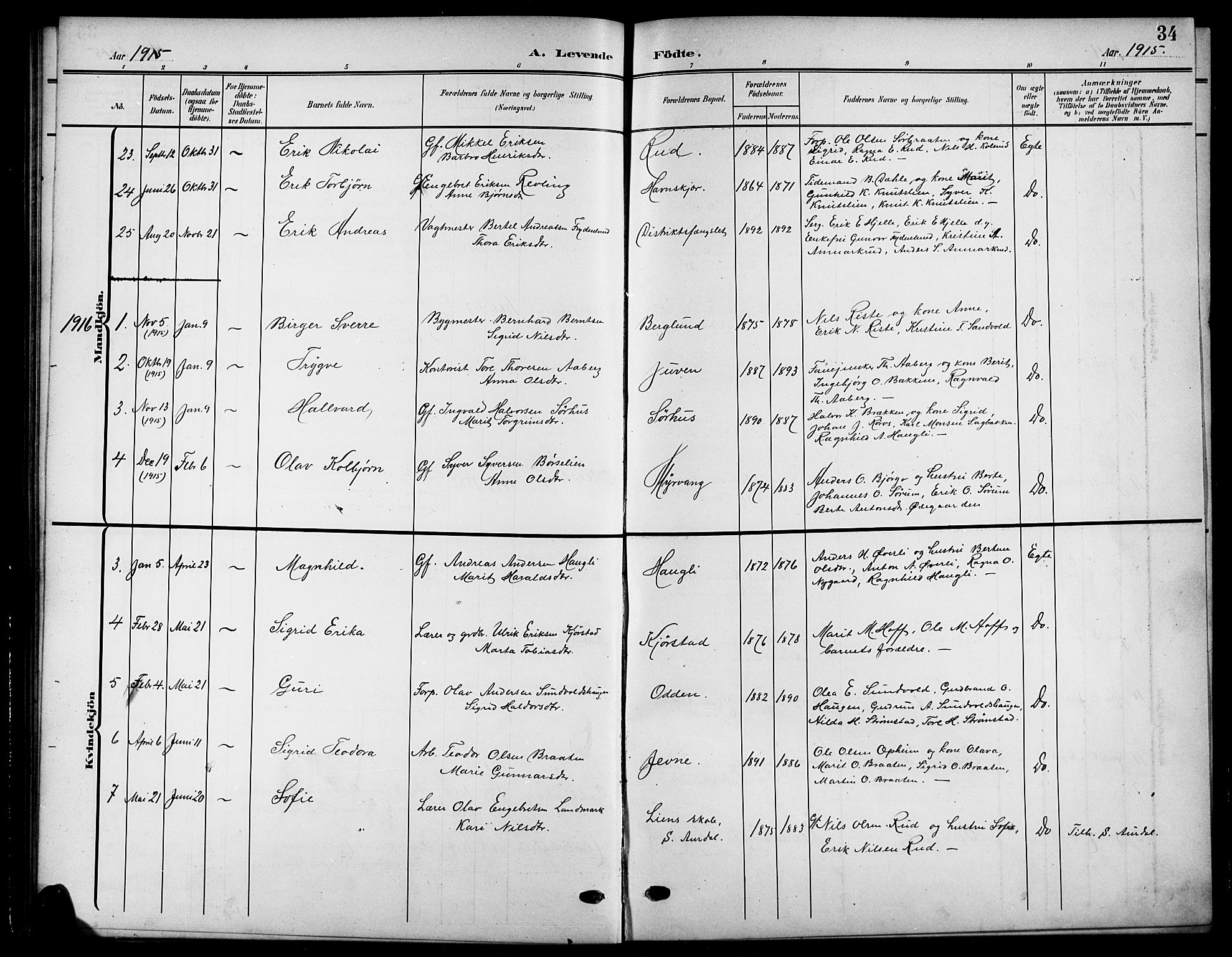 Nord-Aurdal prestekontor, SAH/PREST-132/H/Ha/Hab/L0012: Parish register (copy) no. 12, 1907-1920, p. 34