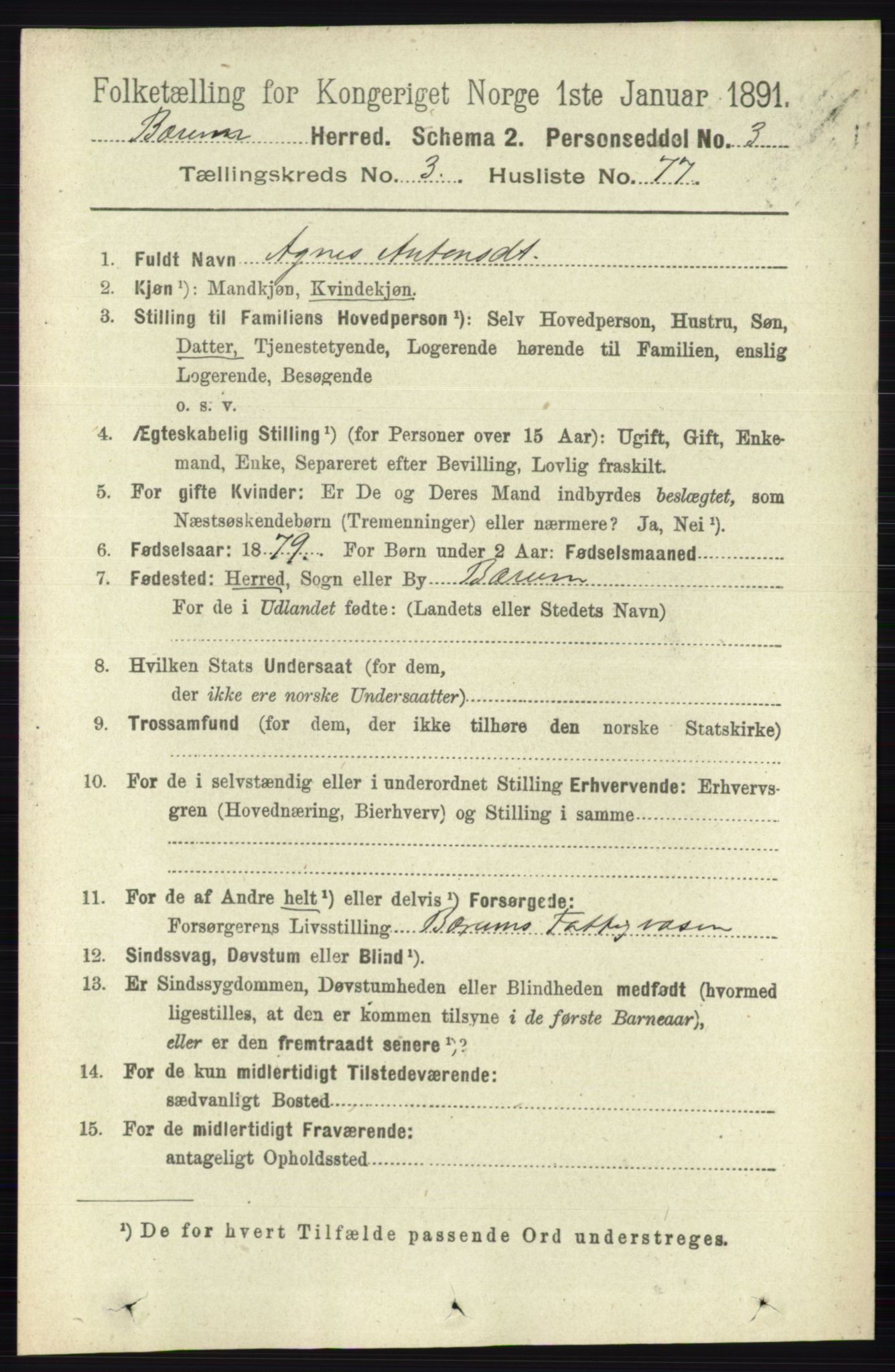 RA, 1891 census for 0219 Bærum, 1891, p. 2393