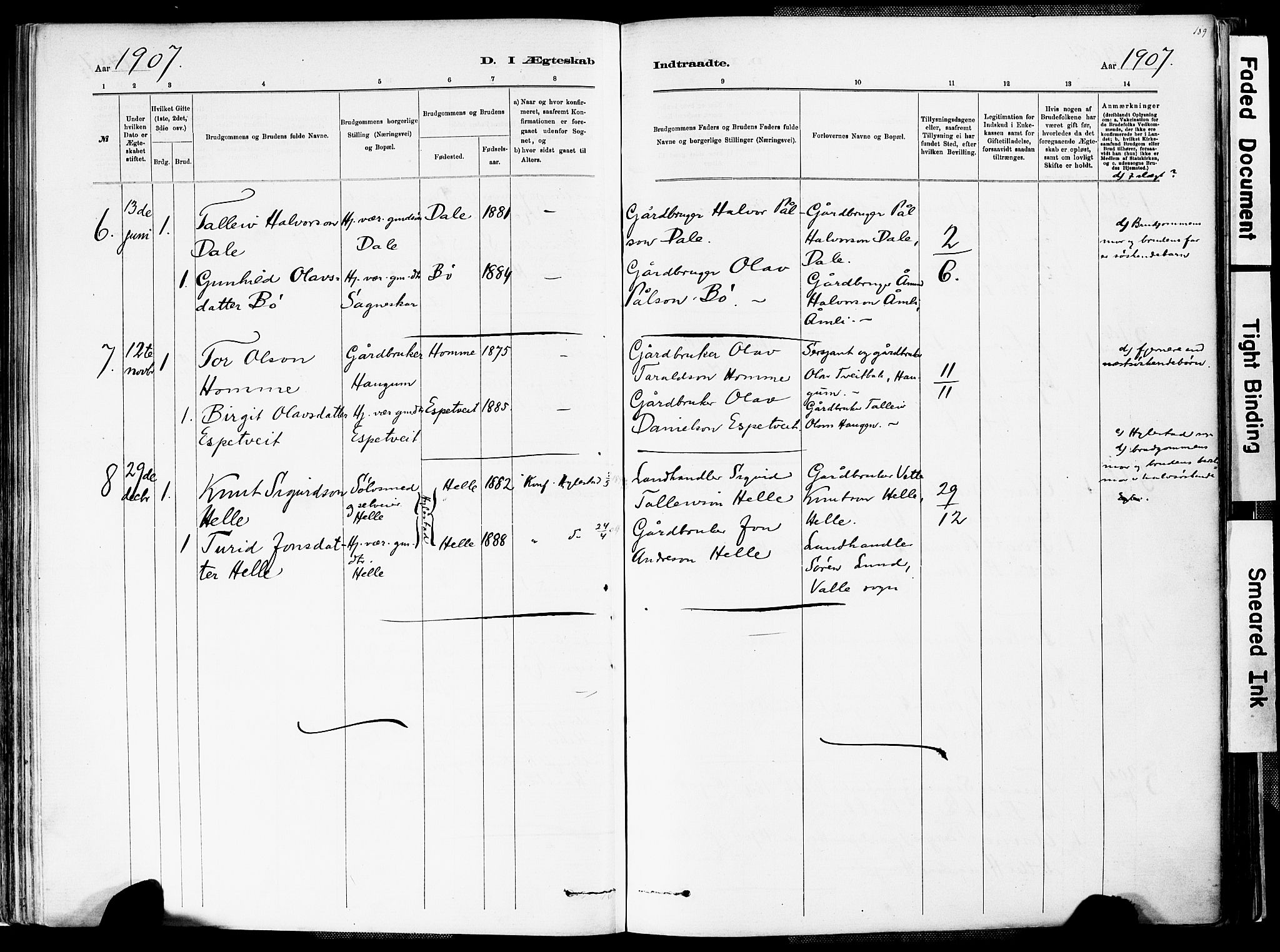 Valle sokneprestkontor, SAK/1111-0044/F/Fa/Fac/L0009: Parish register (official) no. A 9, 1882-1913, p. 190