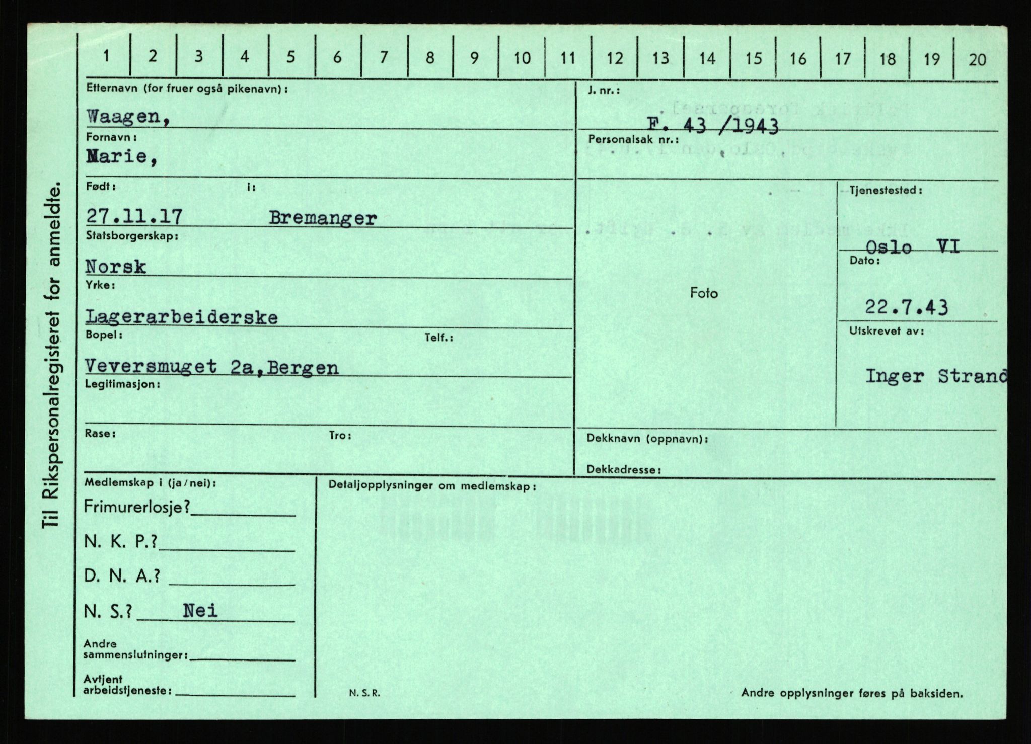 Statspolitiet - Hovedkontoret / Osloavdelingen, AV/RA-S-1329/C/Ca/L0016: Uberg - Øystese, 1943-1945, p. 1589