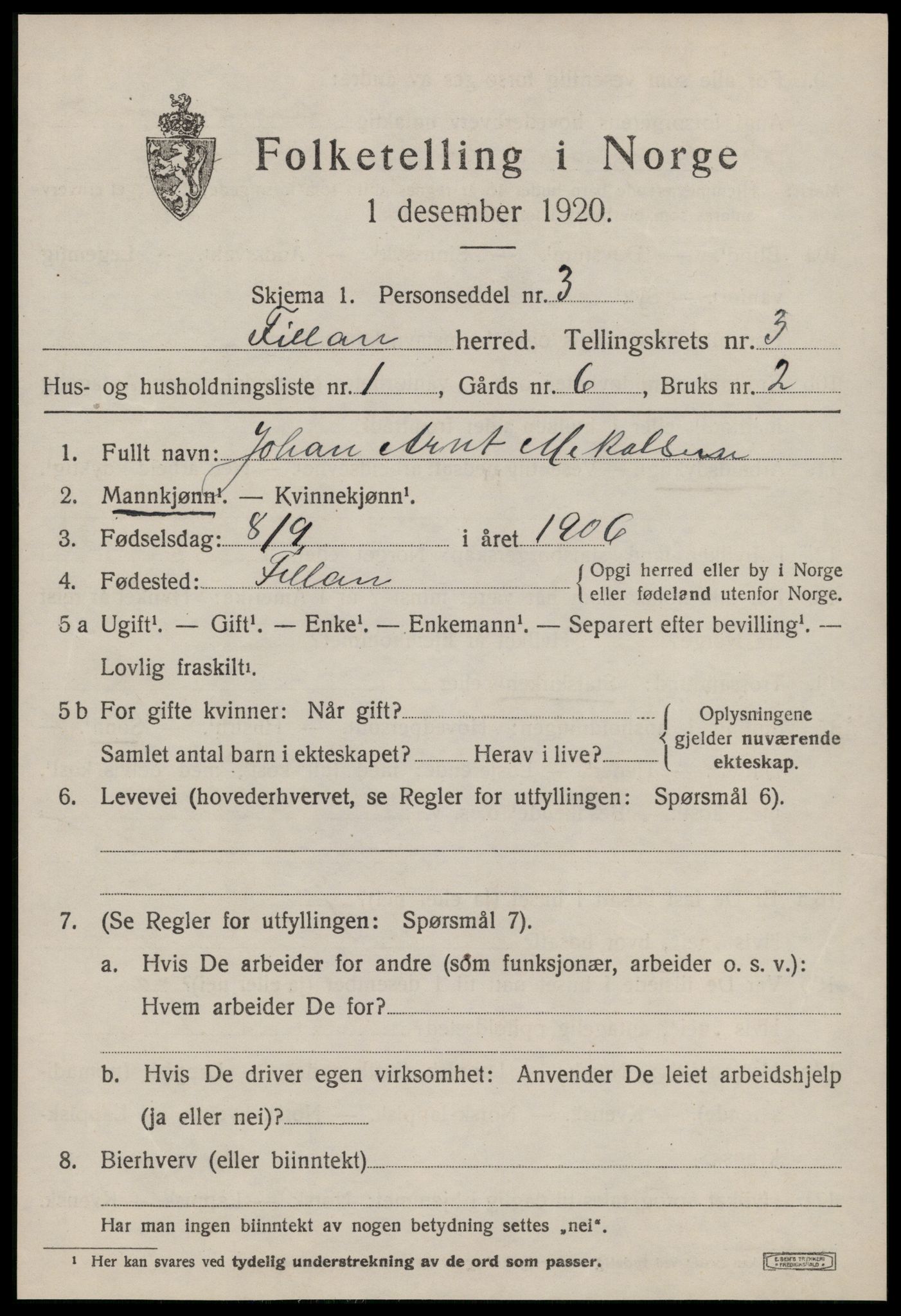 SAT, 1920 census for Fillan, 1920, p. 1468