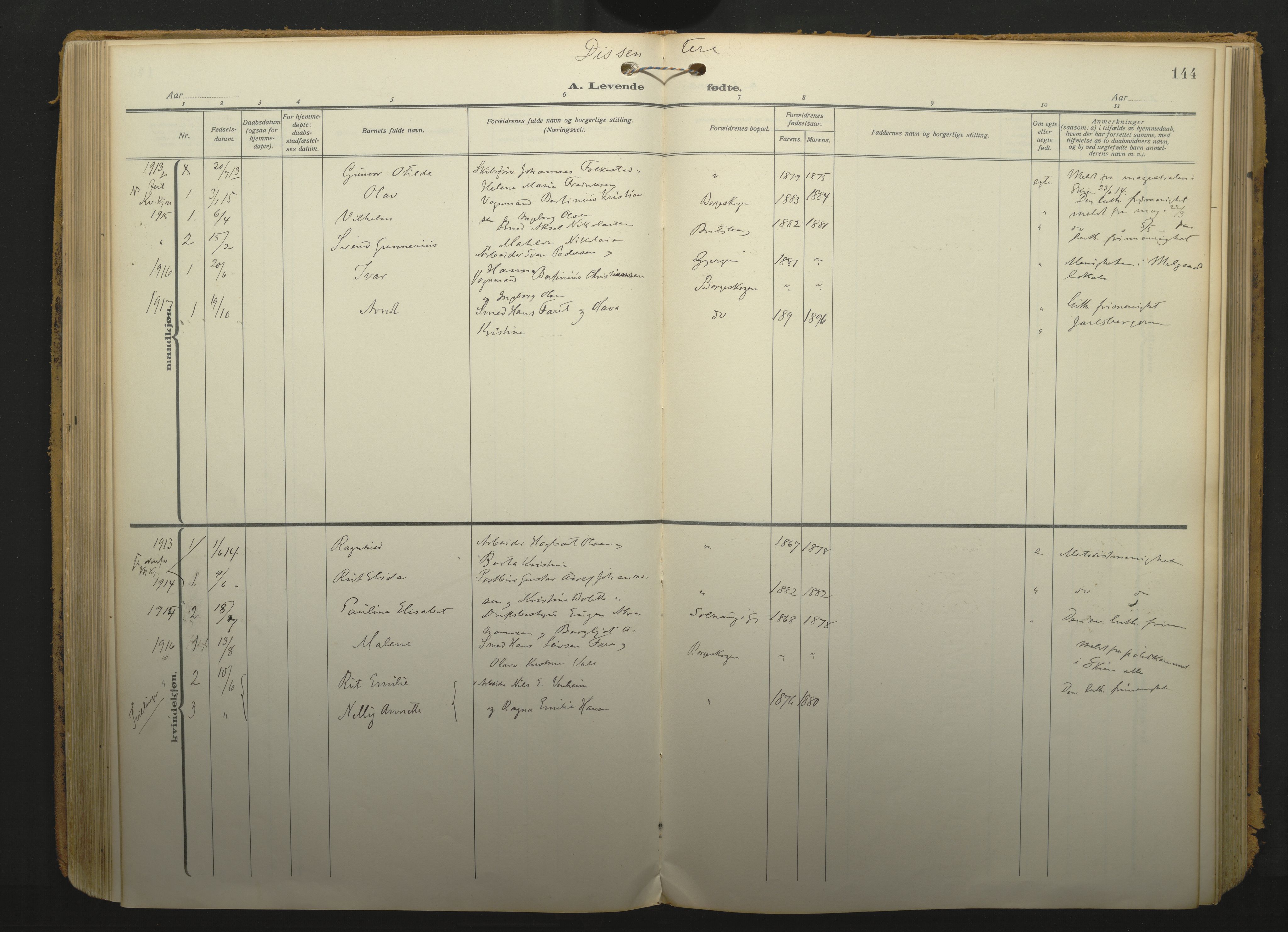 Gjerpen kirkebøker, SAKO/A-265/F/Fa/L0013: Parish register (official) no. I 13, 1914-1924, p. 144