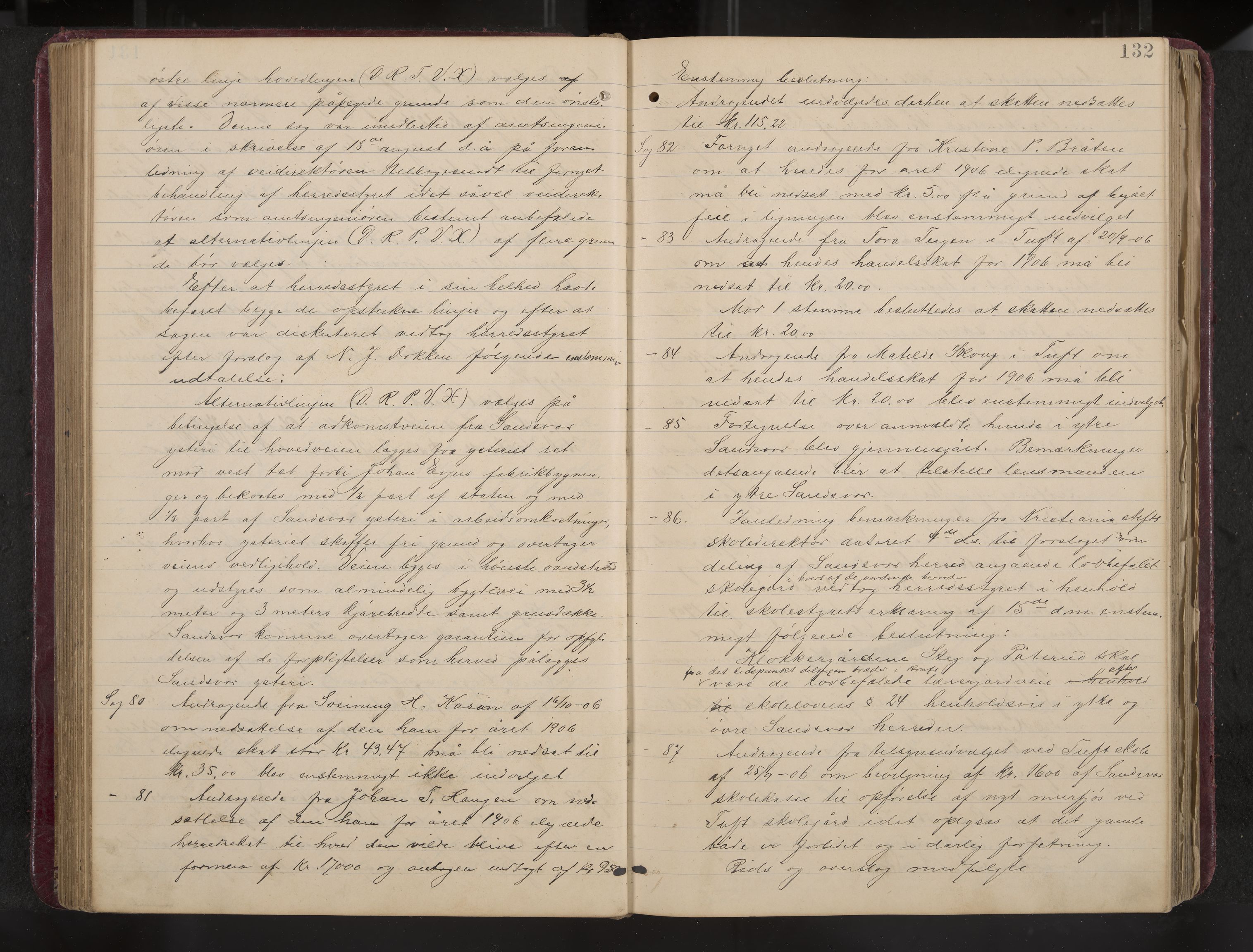 Ytre Sandsvær formannskap og sentraladministrasjon, IKAK/0629021/A/Aa/L0001: Møtebok med register, 1902-1919, p. 132