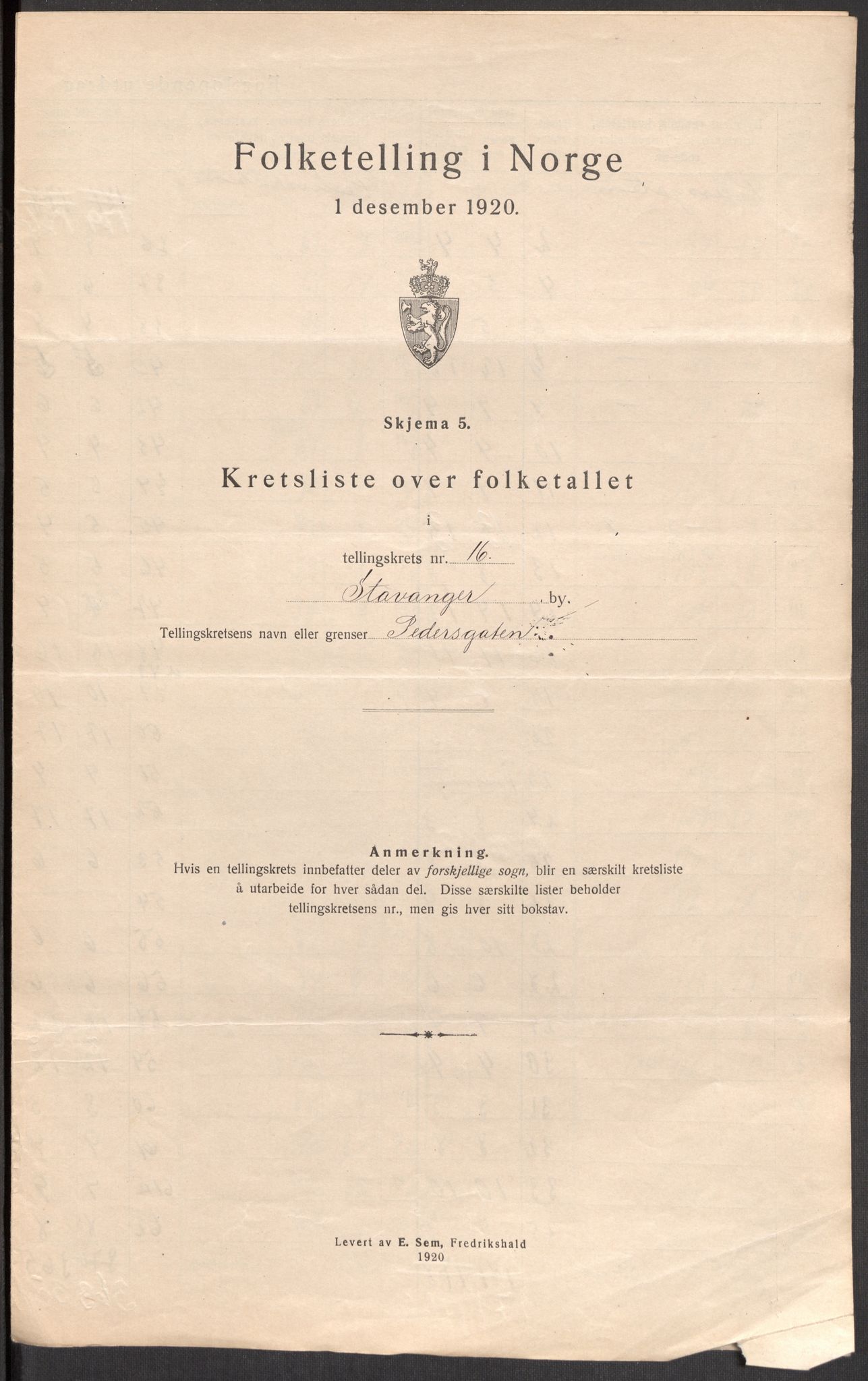 SAST, 1920 census for Stavanger, 1920, p. 52