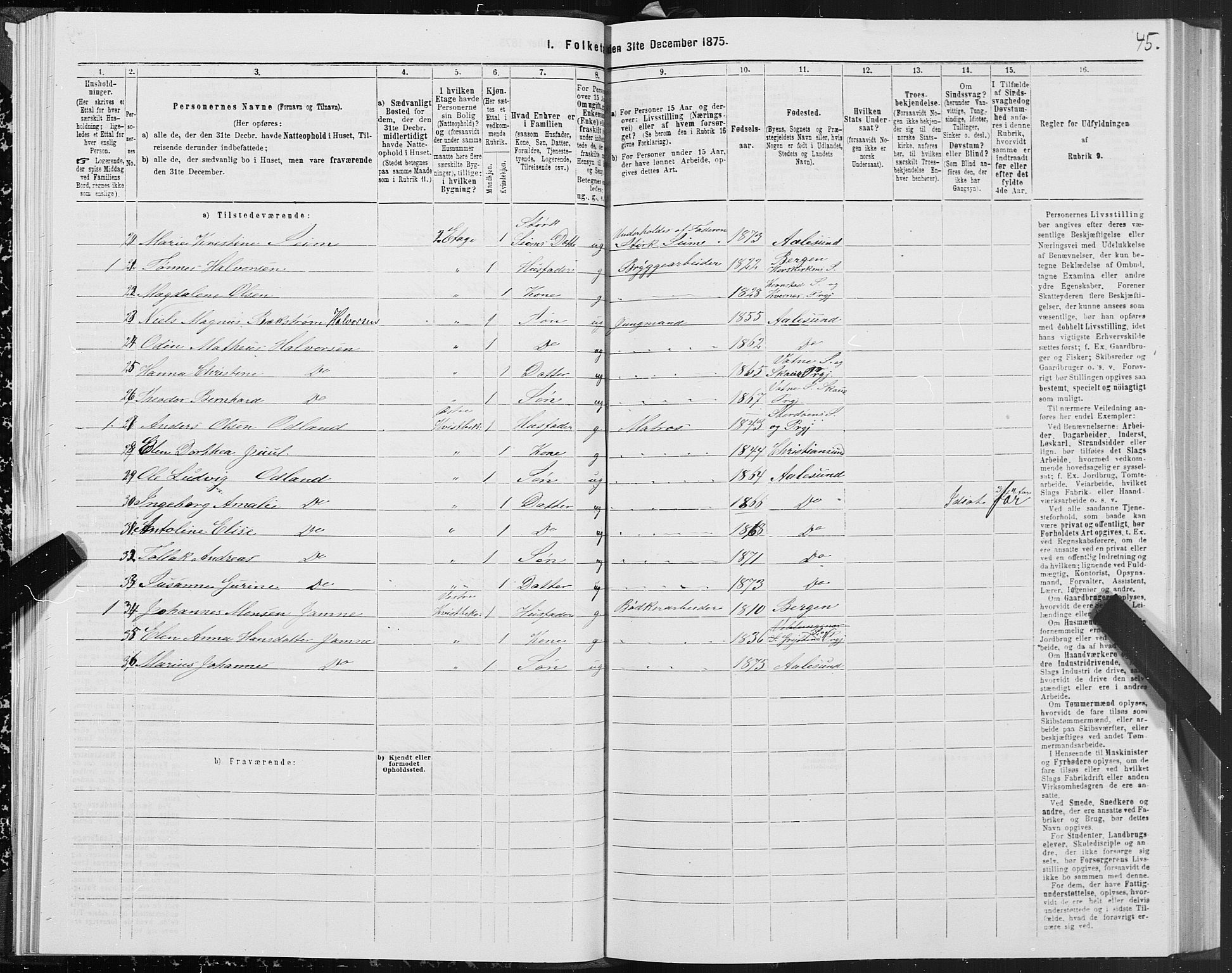 SAT, 1875 census for 1501P Ålesund, 1875, p. 1045