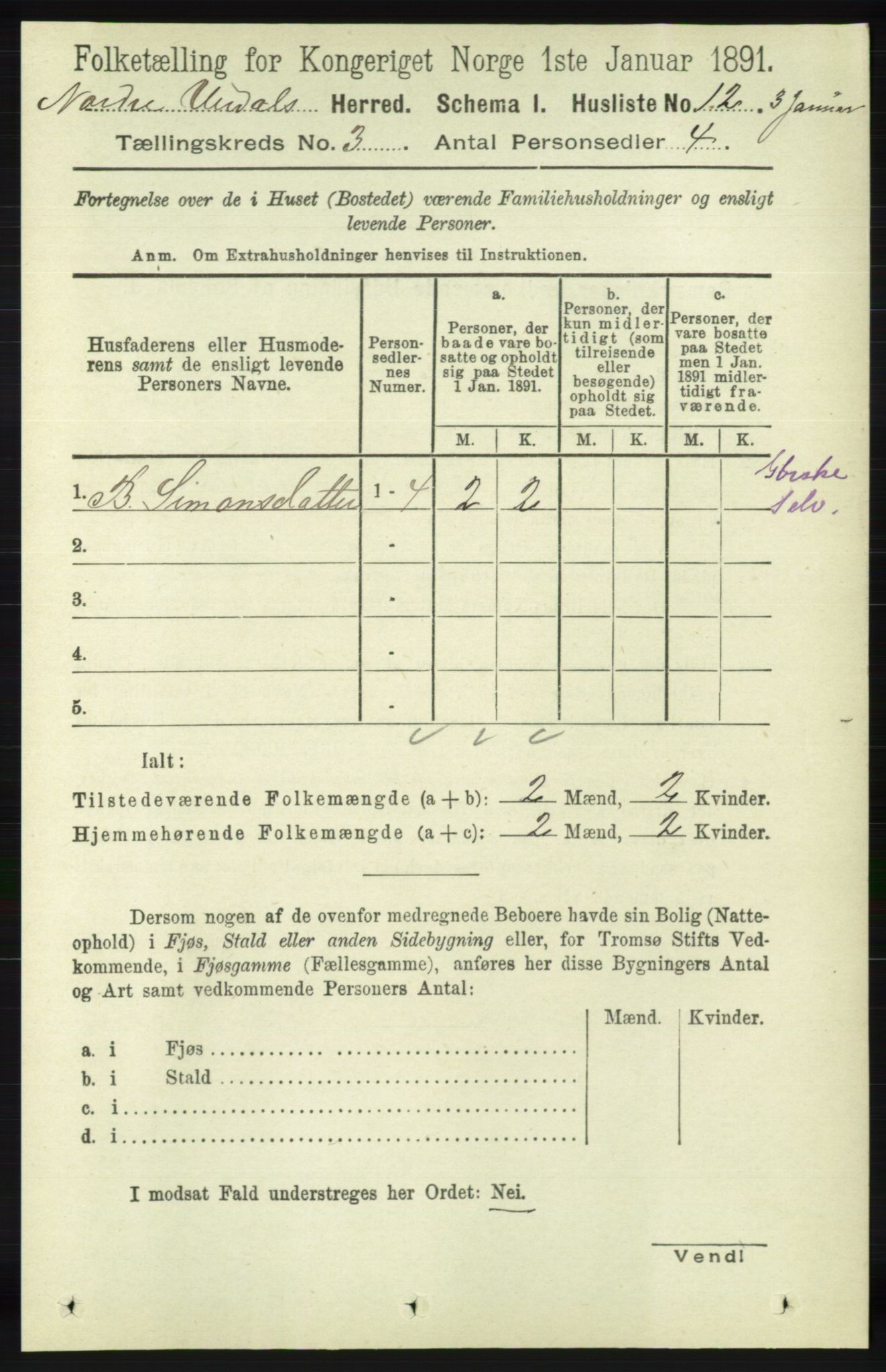 RA, 1891 census for 1028 Nord-Audnedal, 1891, p. 716