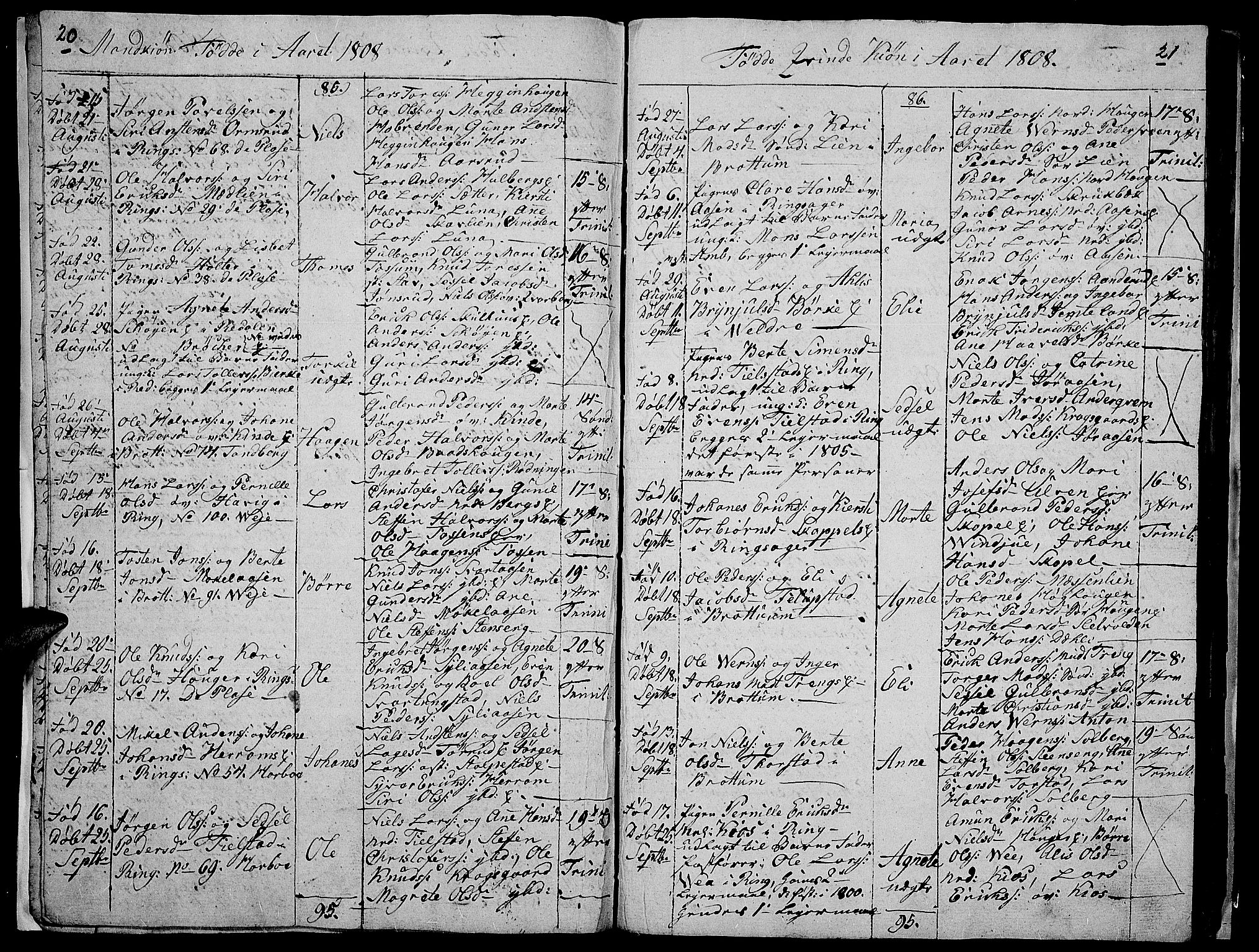 Ringsaker prestekontor, AV/SAH-PREST-014/I/Ia/L0005/0008: Parish register draft no. 5.8, 1807-1811, p. 20-21