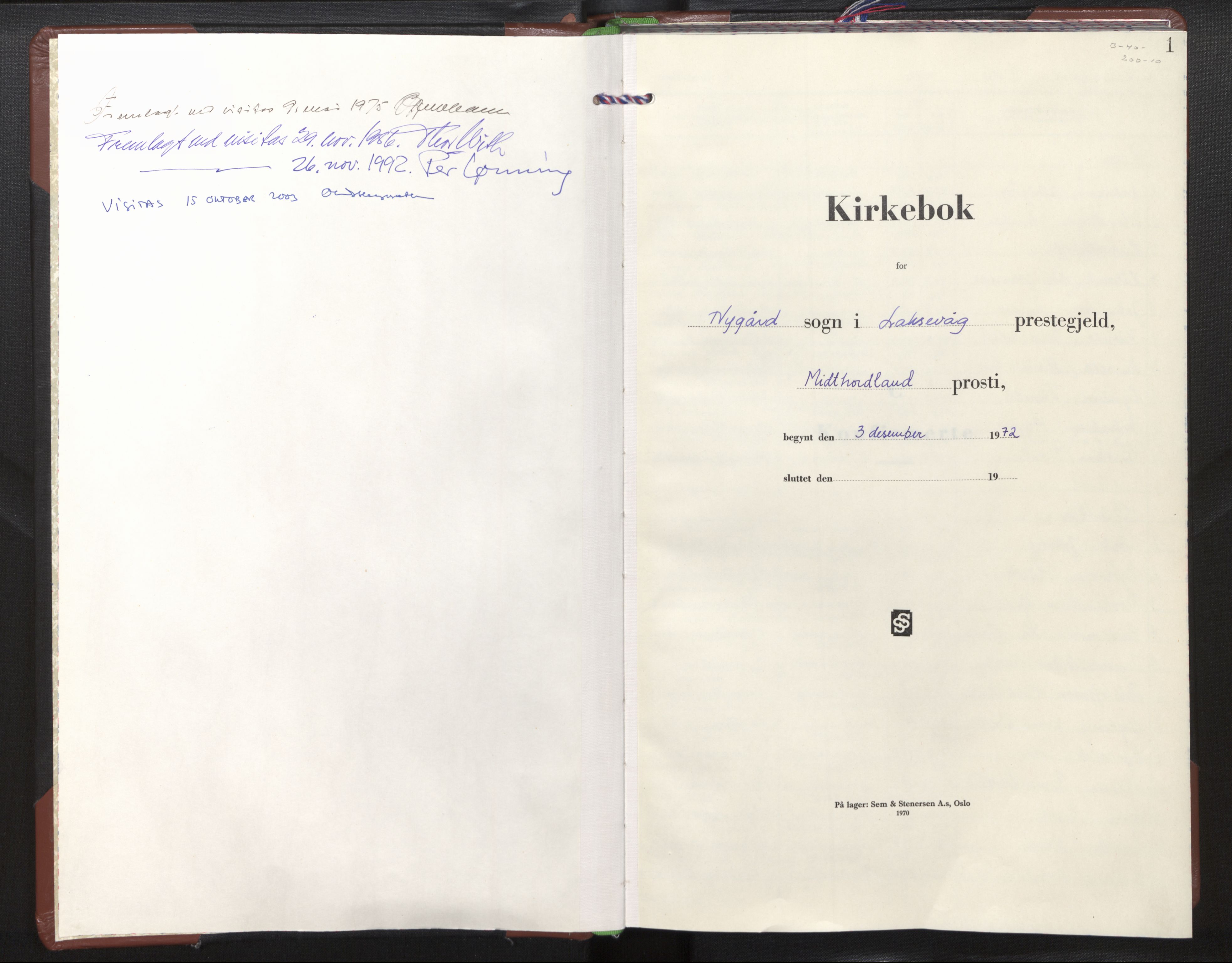 Laksevåg Sokneprestembete, AV/SAB-A-76501/H/Ha/Haa/Haaj/L0001: Parish register (official) no. J 1, 1972-2010, p. 1