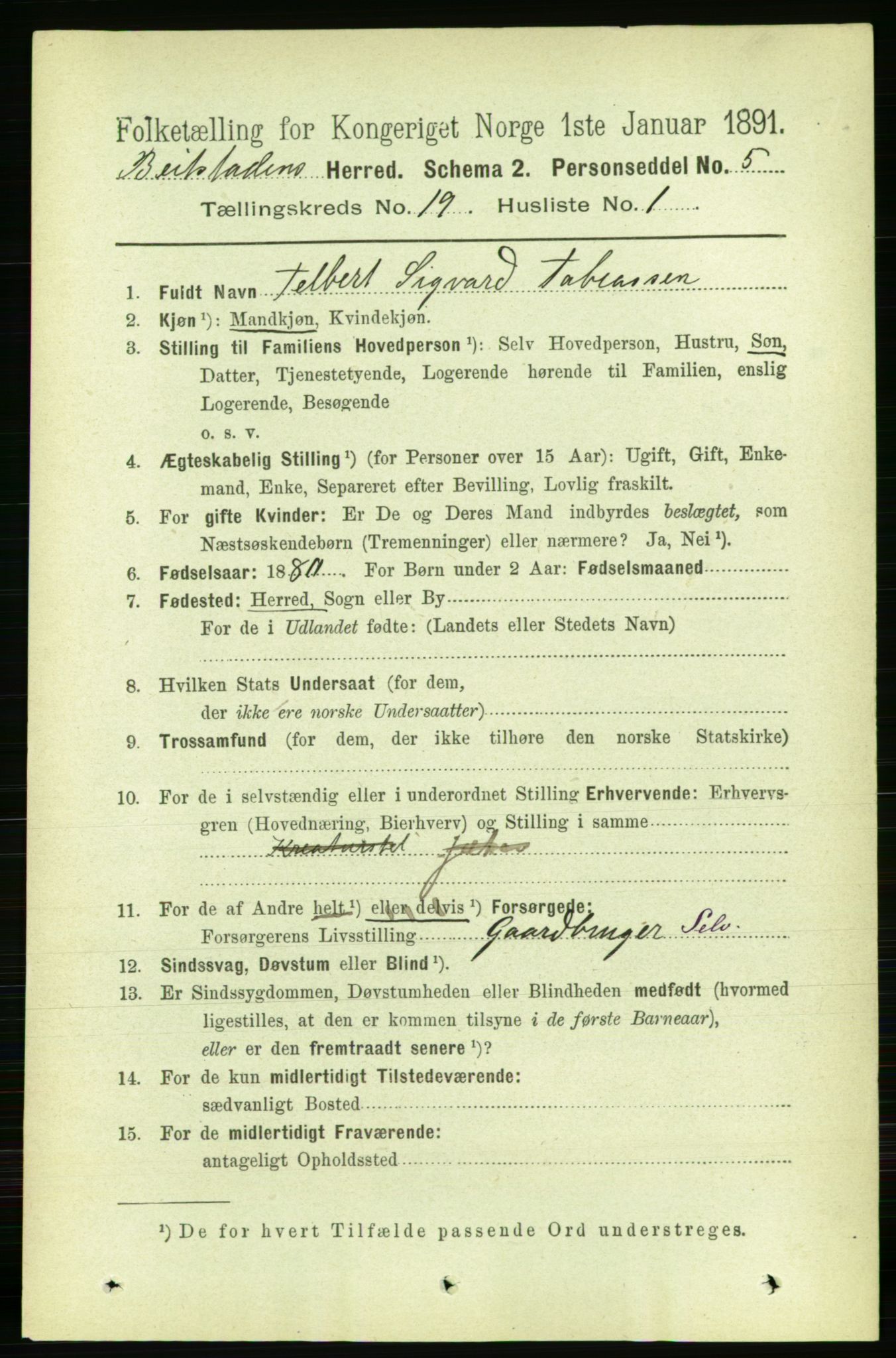 RA, 1891 census for 1727 Beitstad, 1891, p. 4818