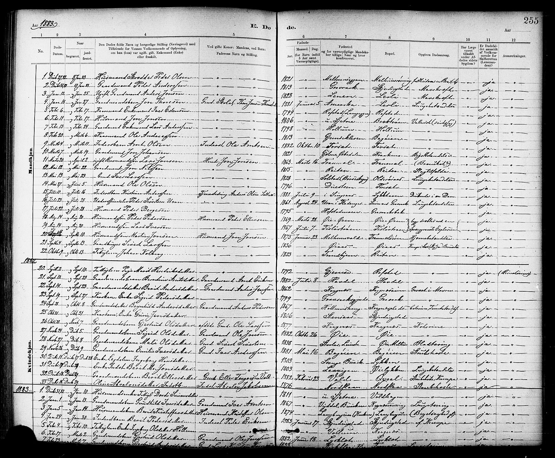 Ministerialprotokoller, klokkerbøker og fødselsregistre - Sør-Trøndelag, SAT/A-1456/691/L1094: Parish register (copy) no. 691C05, 1879-1911, p. 255