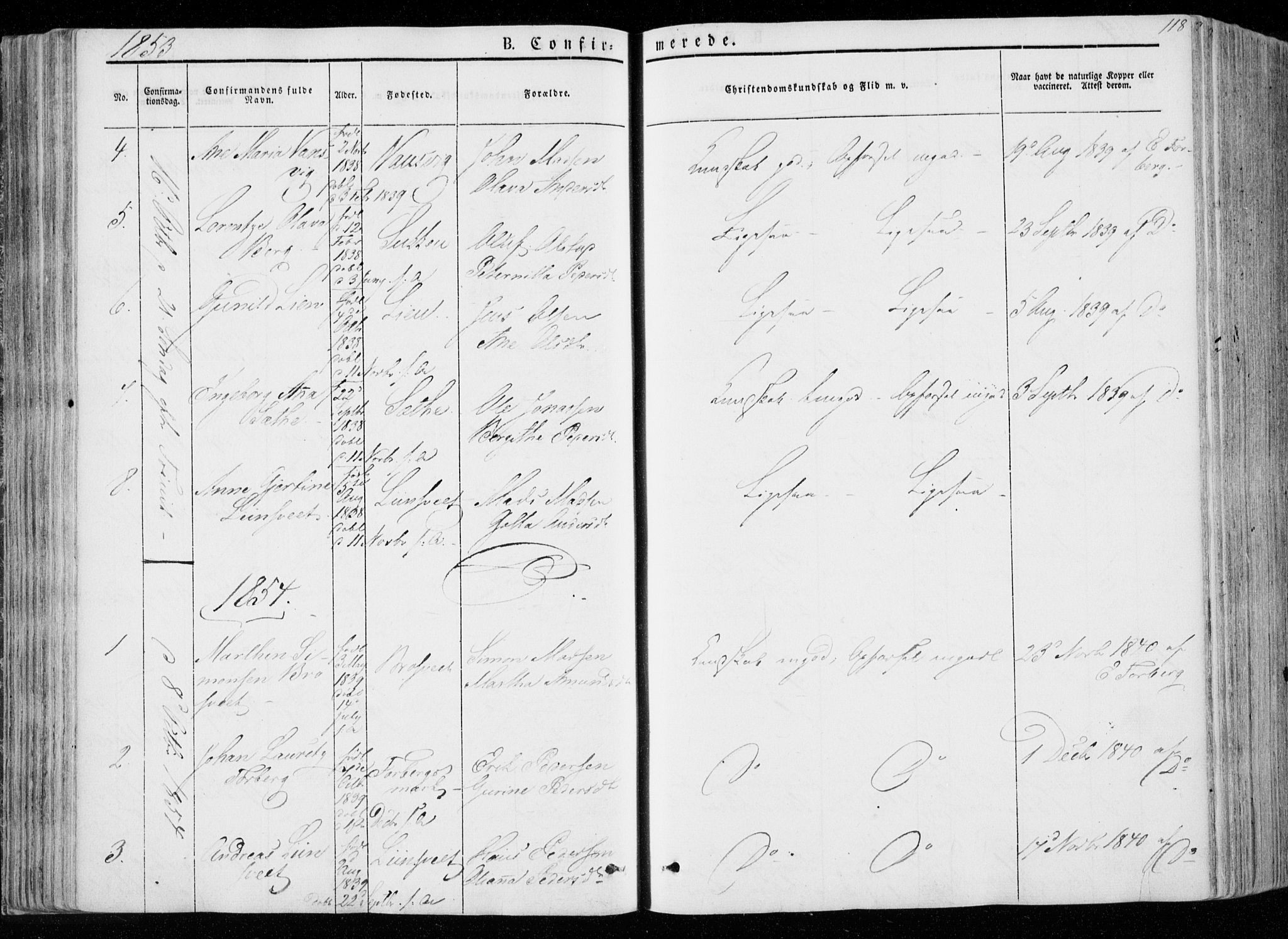 Ministerialprotokoller, klokkerbøker og fødselsregistre - Nord-Trøndelag, AV/SAT-A-1458/722/L0218: Parish register (official) no. 722A05, 1843-1868, p. 118