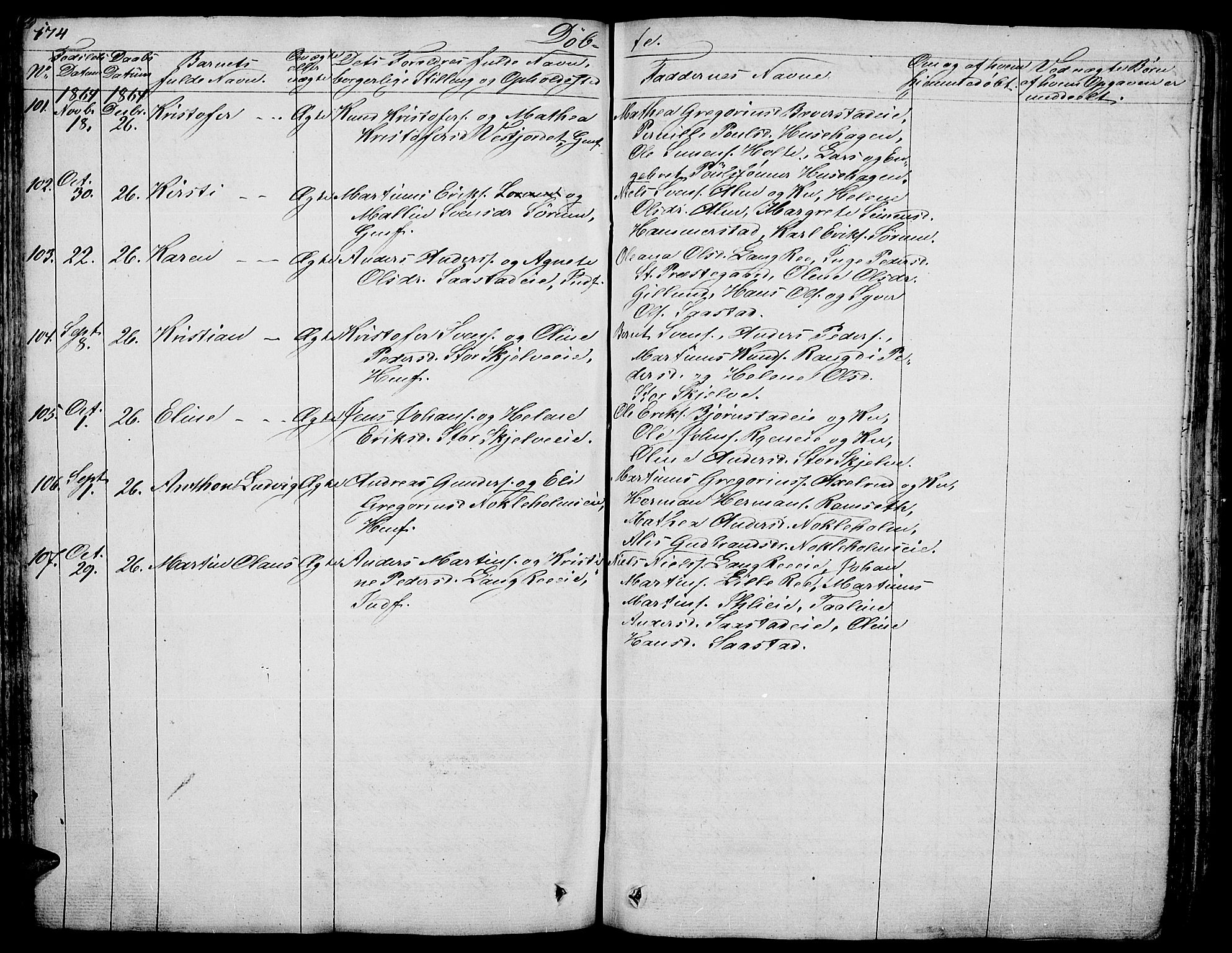 Stange prestekontor, AV/SAH-PREST-002/L/L0003: Parish register (copy) no. 3, 1840-1864, p. 174