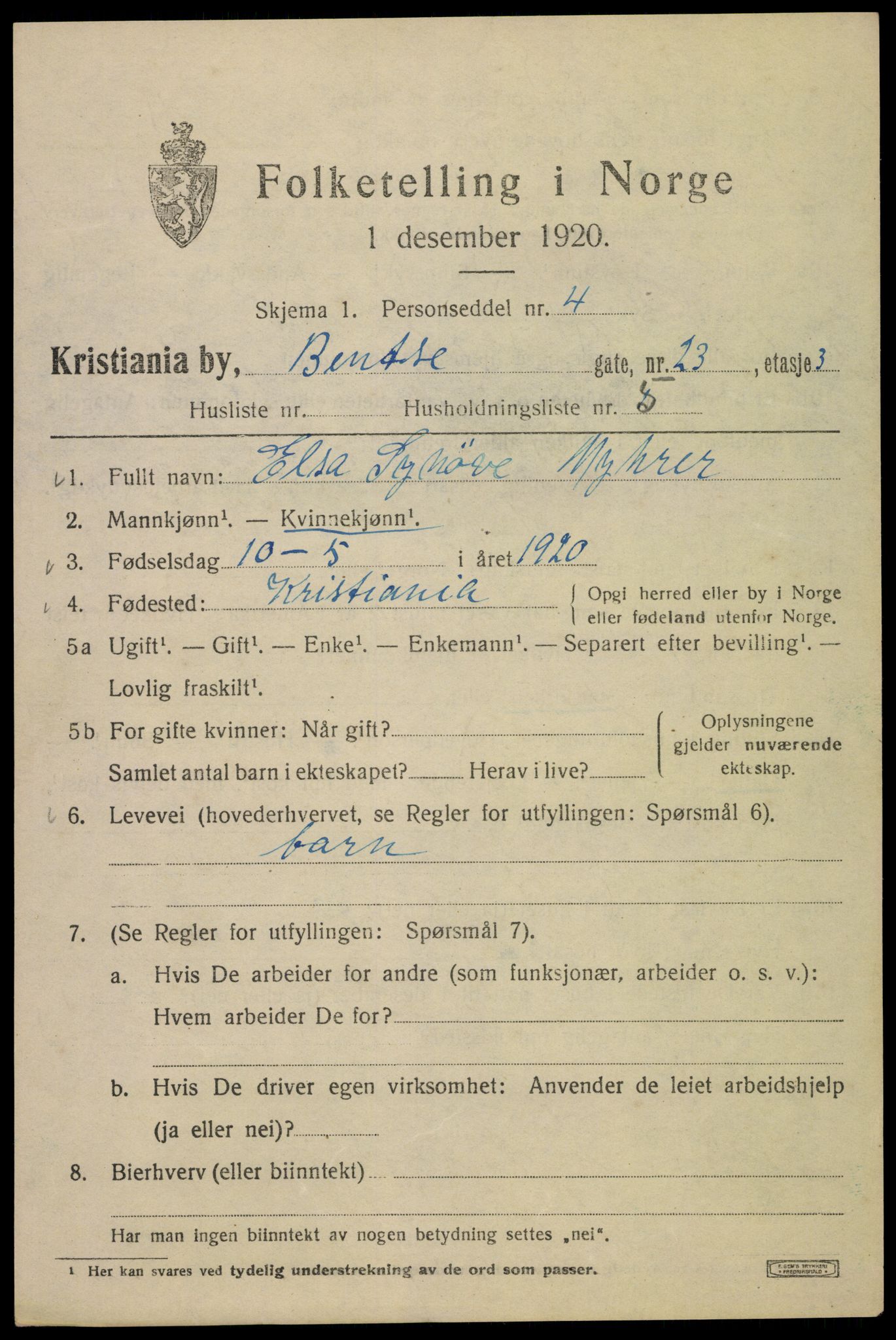 SAO, 1920 census for Kristiania, 1920, p. 152023