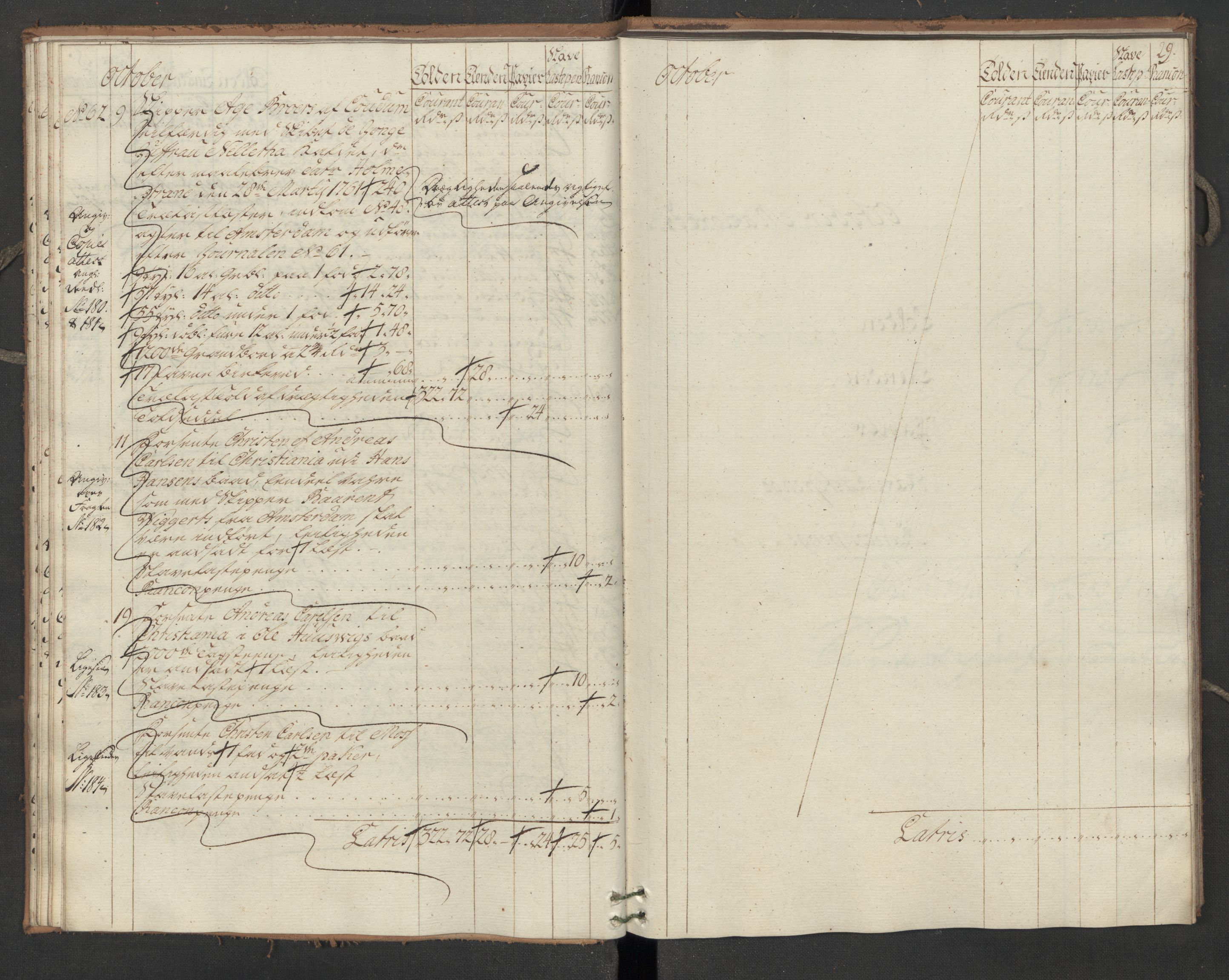 Generaltollkammeret, tollregnskaper, AV/RA-EA-5490/R07/L0022/0002: Tollregnskaper Sand / Utgående hovedtollbok, 1762, p. 28b-29a