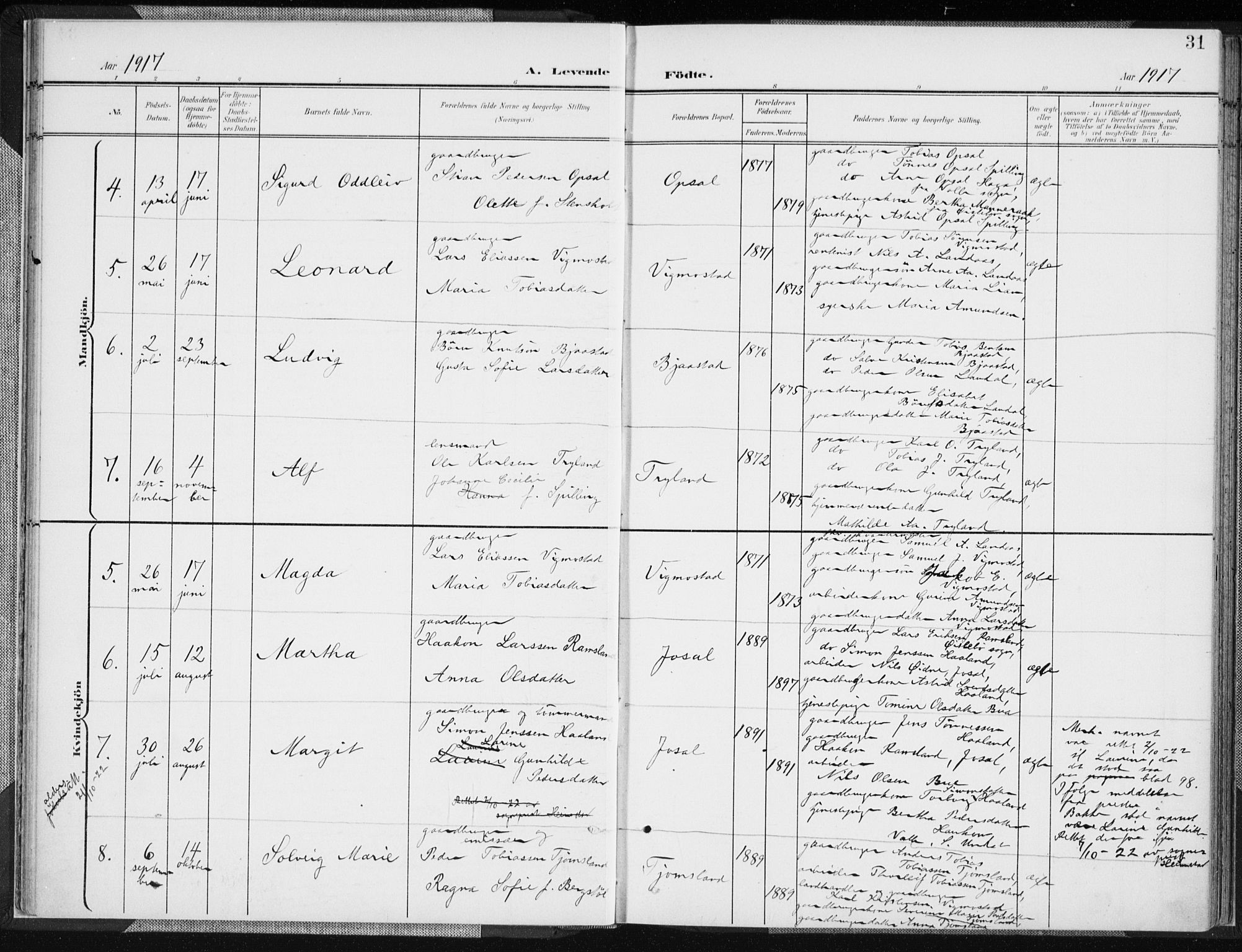 Nord-Audnedal sokneprestkontor, AV/SAK-1111-0032/F/Fa/Fab/L0004: Parish register (official) no. A 4, 1901-1917, p. 31