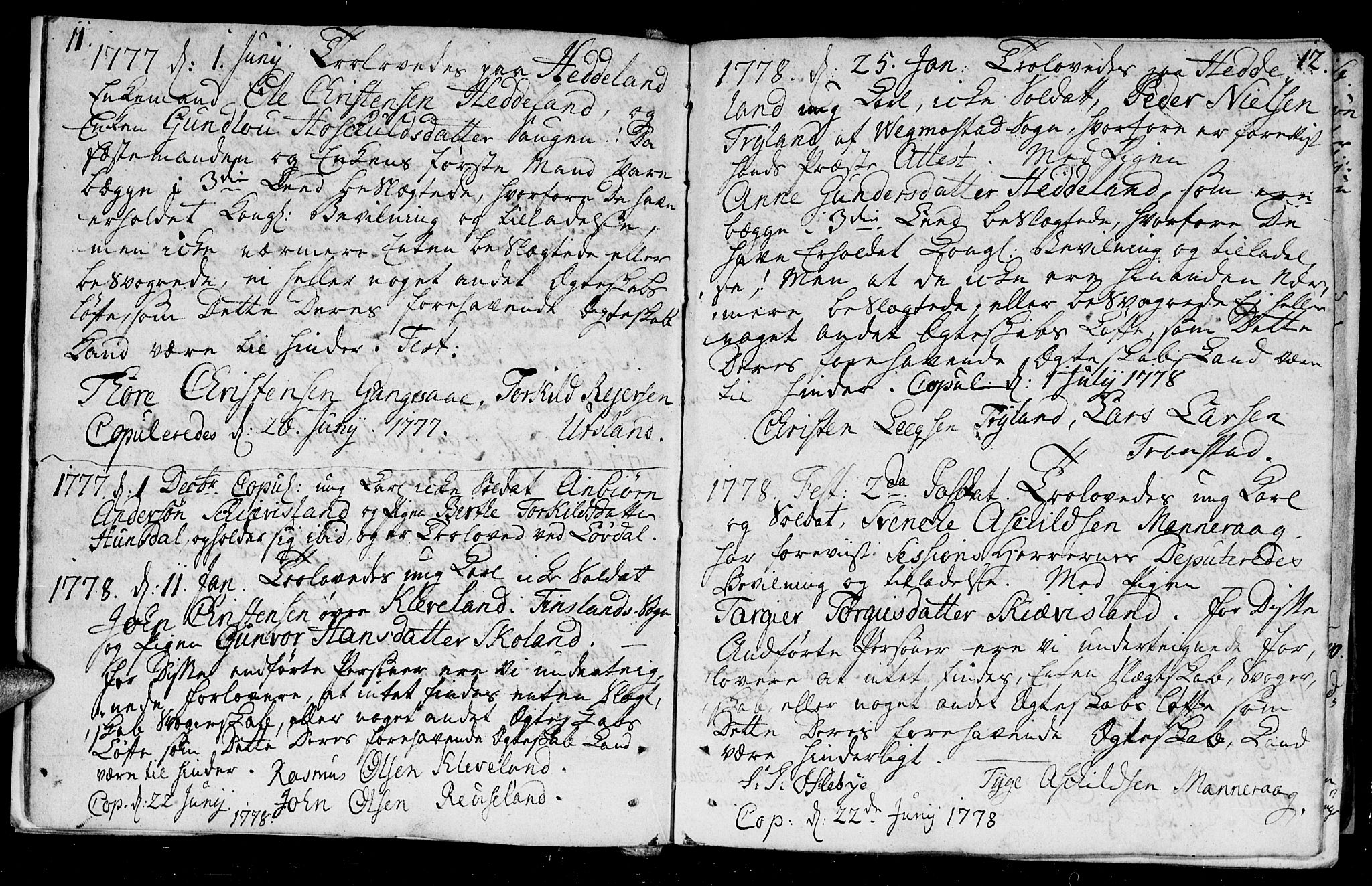 Holum sokneprestkontor, SAK/1111-0022/F/Fa/Fac/L0001: Parish register (official) no. A 1, 1773-1820, p. 11-12
