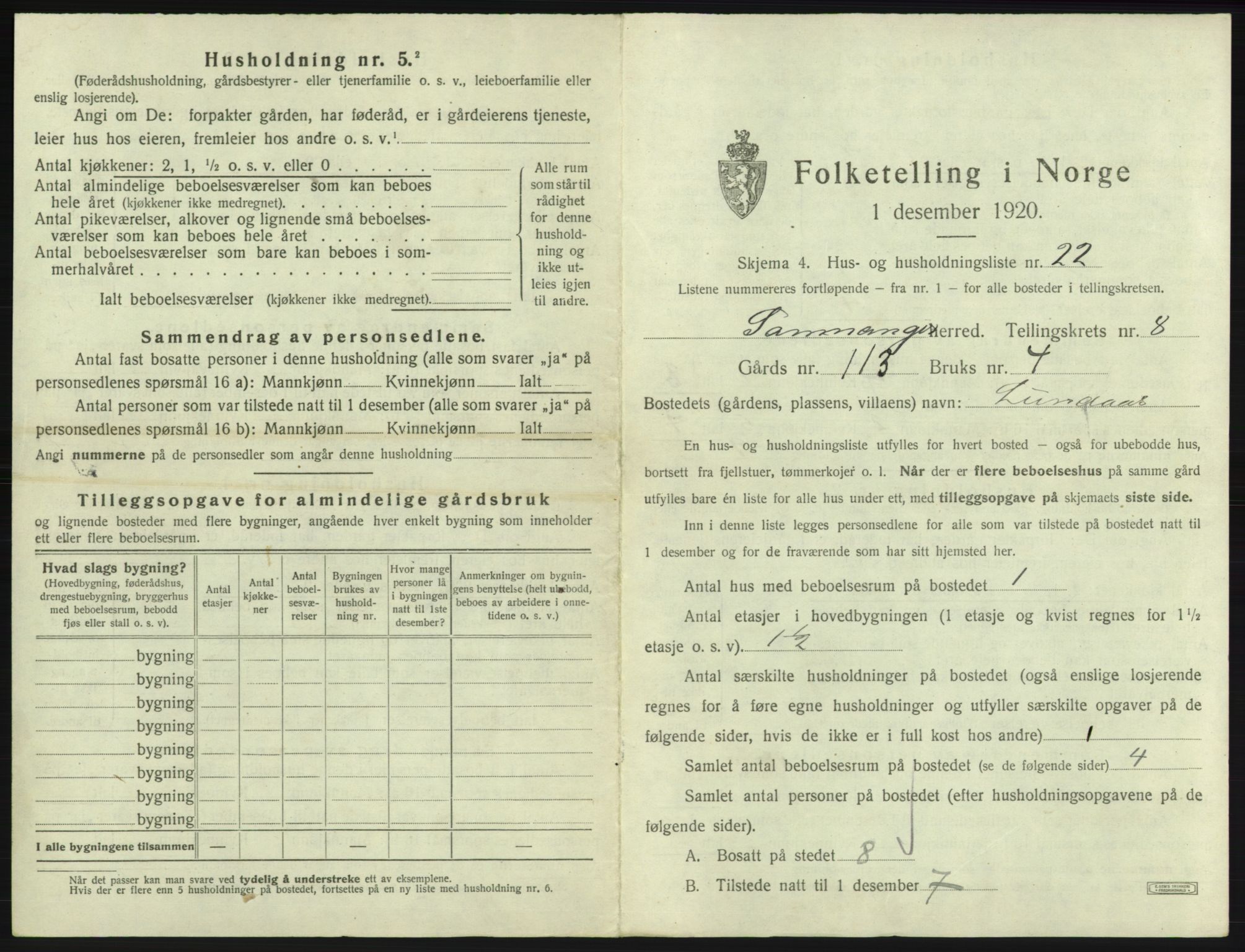 SAB, 1920 census for Samnanger, 1920, p. 501