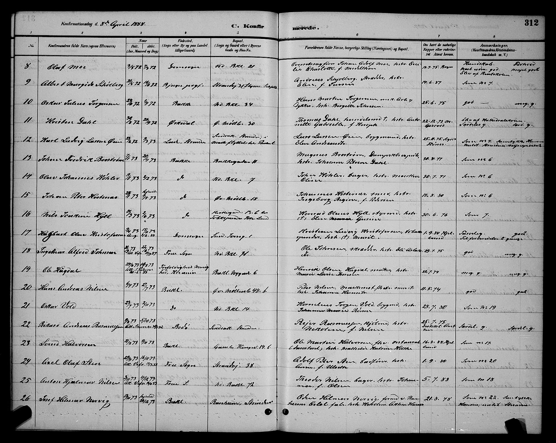 Ministerialprotokoller, klokkerbøker og fødselsregistre - Sør-Trøndelag, SAT/A-1456/604/L0222: Parish register (copy) no. 604C05, 1886-1895, p. 312