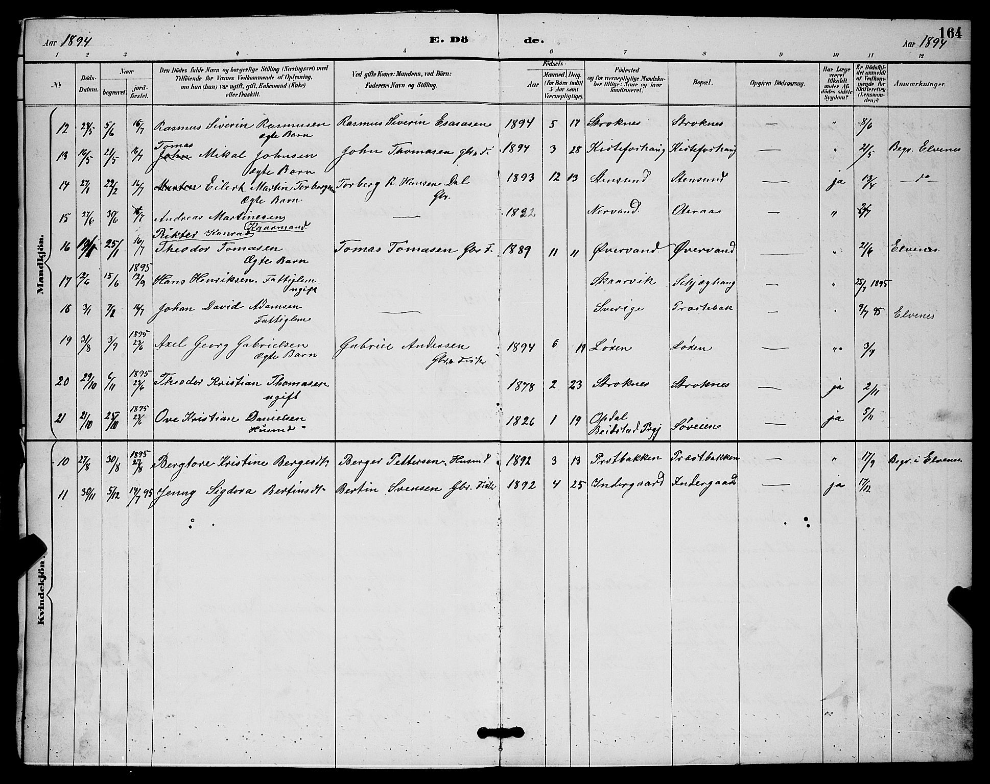Ibestad sokneprestembete, SATØ/S-0077/H/Ha/Hab/L0015klokker: Parish register (copy) no. 15, 1888-1899, p. 164