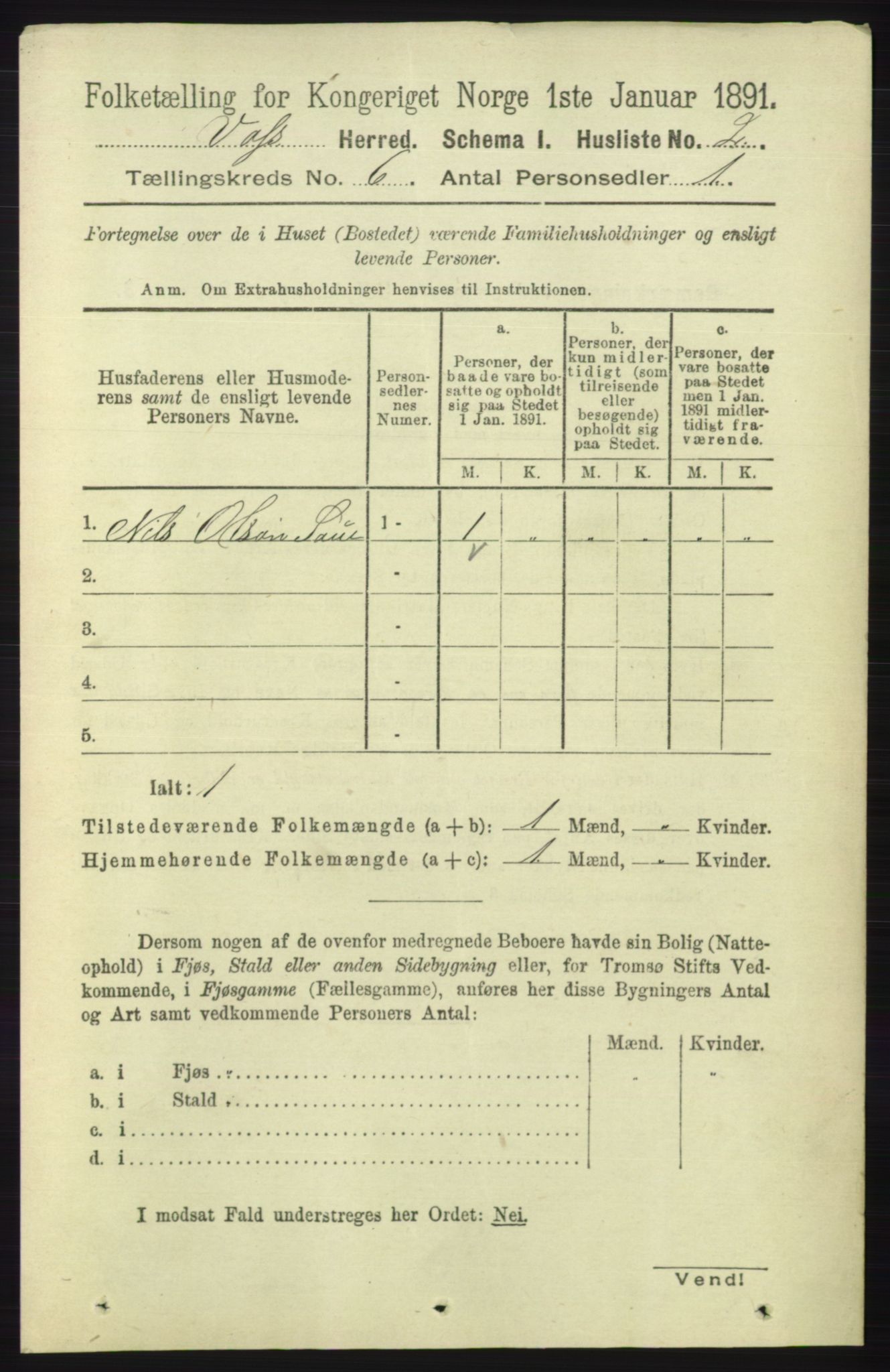 RA, 1891 census for 1235 Voss, 1891, p. 3218