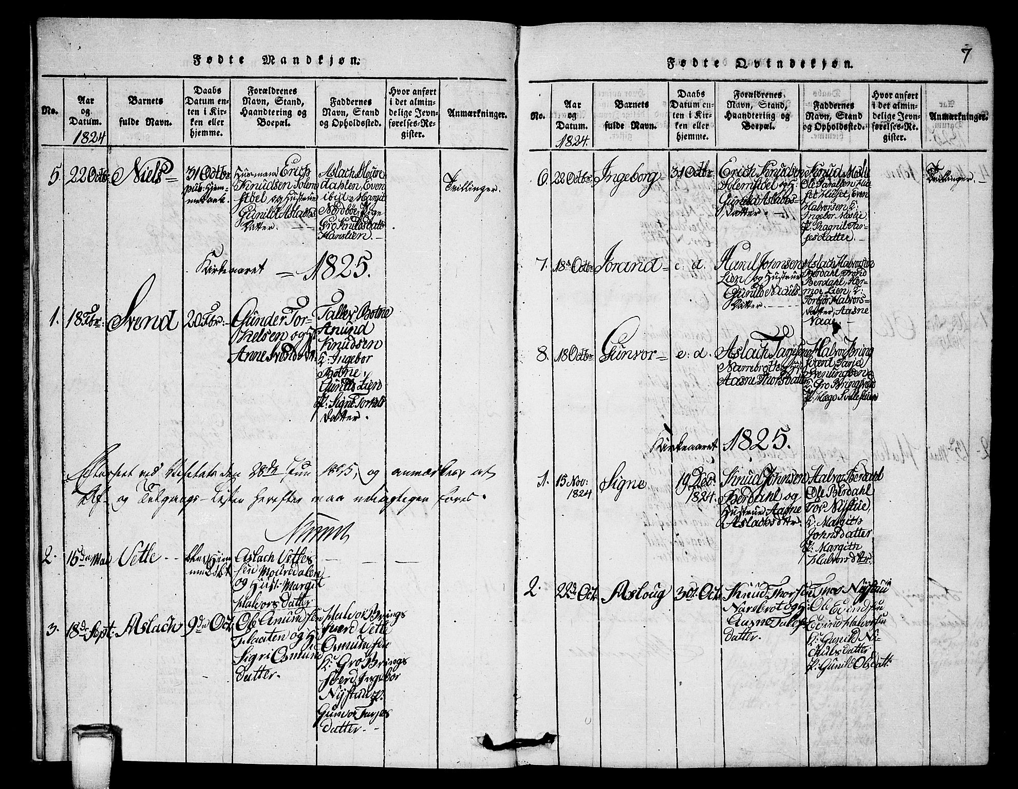 Vinje kirkebøker, SAKO/A-312/G/Gb/L0001: Parish register (copy) no. II 1, 1814-1843, p. 7