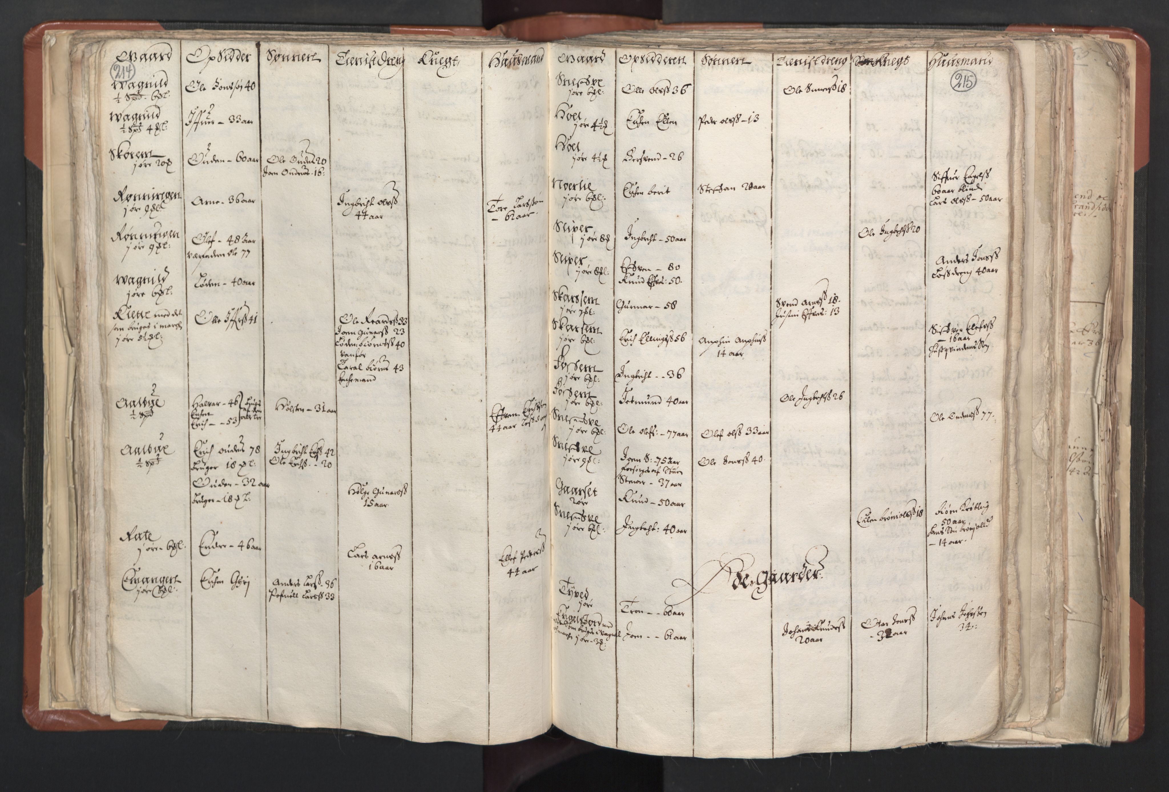 RA, Vicar's Census 1664-1666, no. 31: Dalane deanery, 1664-1666, p. 214-215