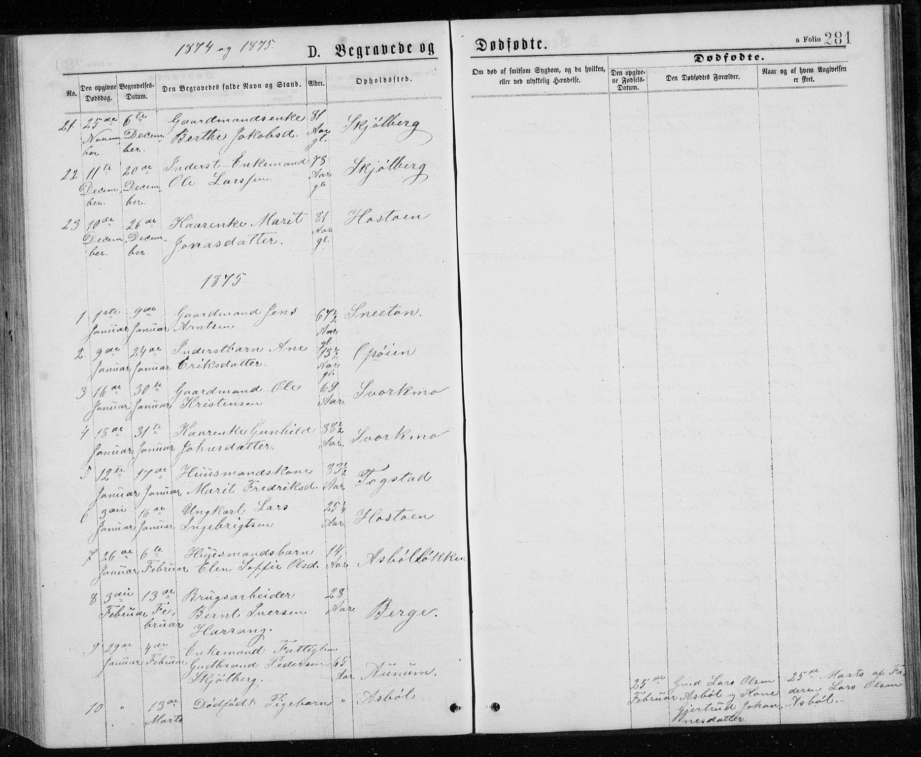 Ministerialprotokoller, klokkerbøker og fødselsregistre - Sør-Trøndelag, AV/SAT-A-1456/671/L0843: Parish register (copy) no. 671C02, 1873-1892, p. 281