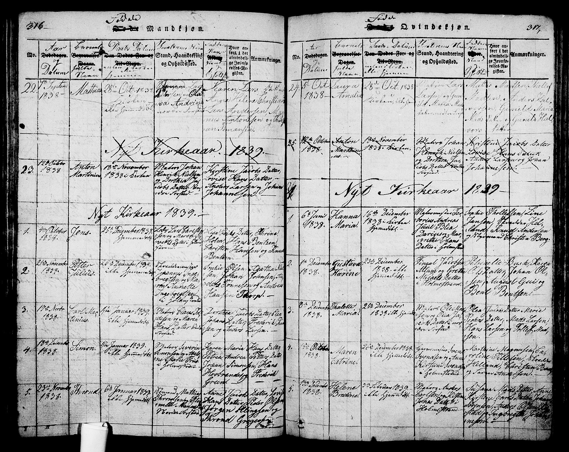 Holmestrand kirkebøker, SAKO/A-346/G/Ga/L0001: Parish register (copy) no. 1, 1814-1848, p. 316-317