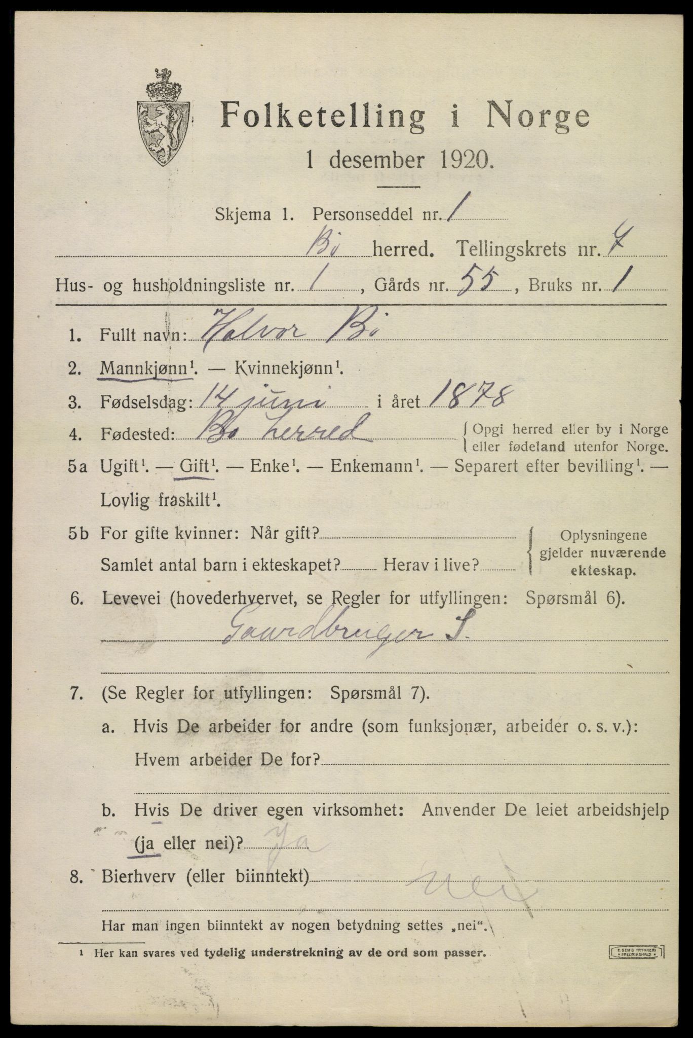 SAKO, 1920 census for Bø (Telemark), 1920, p. 5078