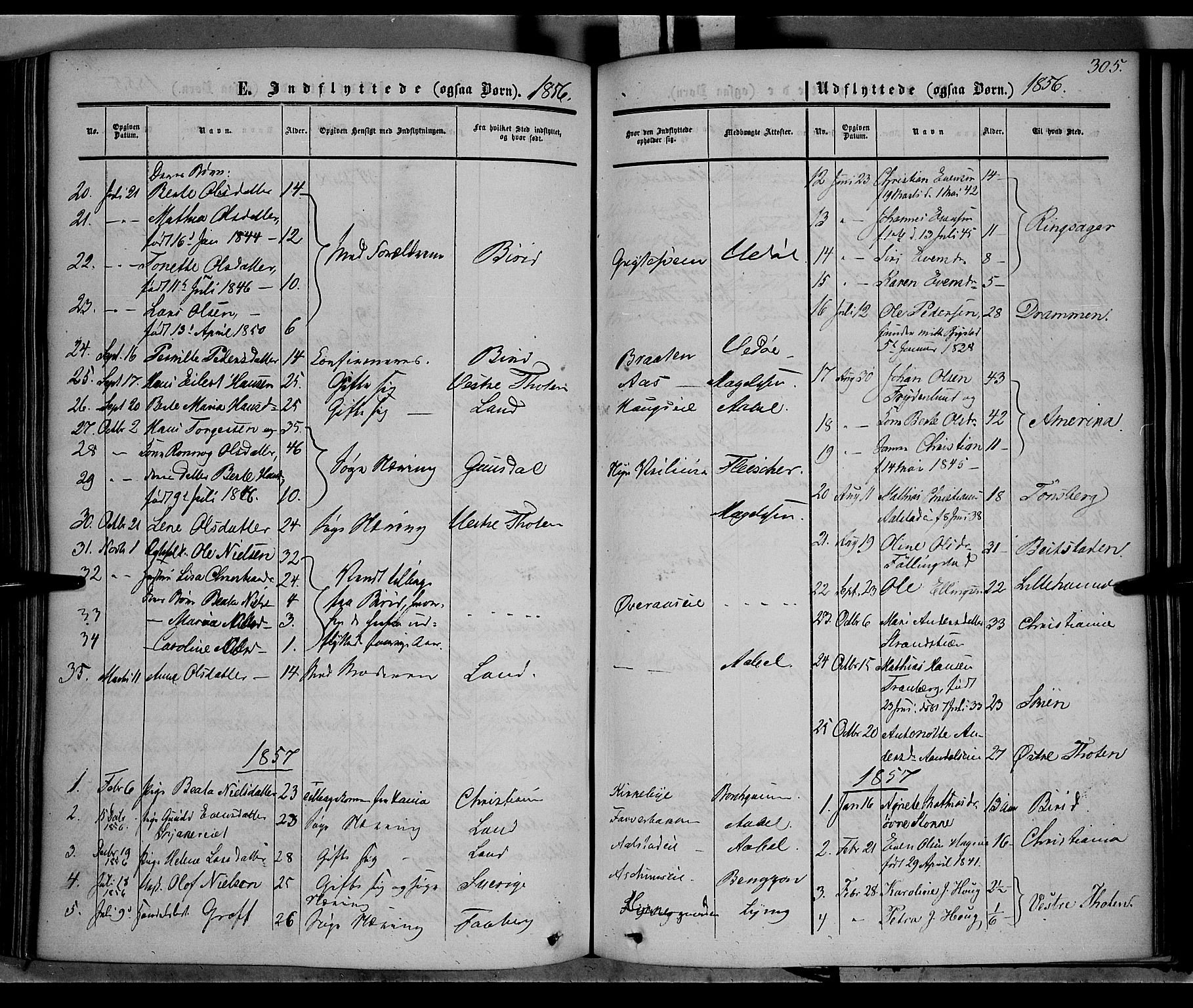 Vardal prestekontor, SAH/PREST-100/H/Ha/Haa/L0006: Parish register (official) no. 6, 1854-1866, p. 305