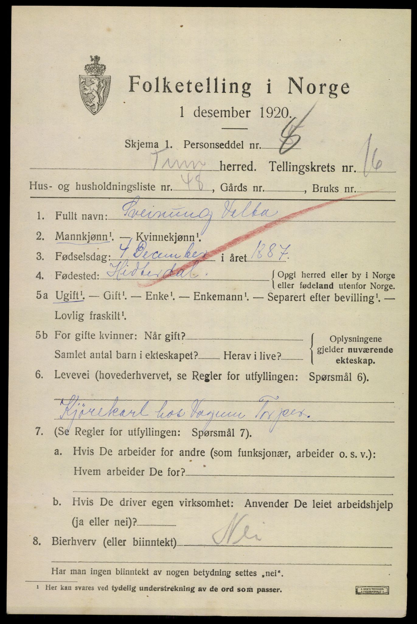 SAKO, 1920 census for Tinn, 1920, p. 17708
