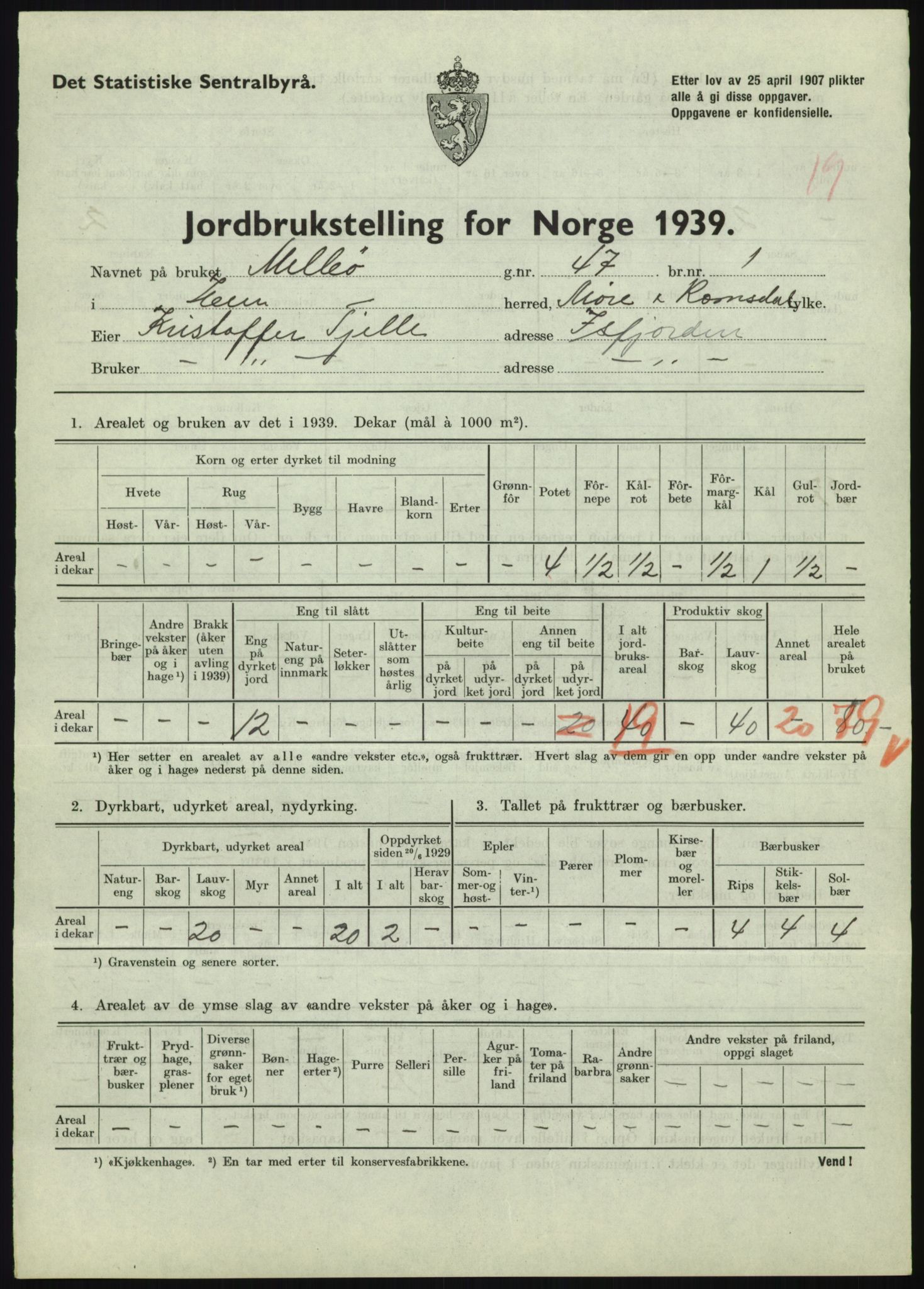 Statistisk sentralbyrå, Næringsøkonomiske emner, Jordbruk, skogbruk, jakt, fiske og fangst, AV/RA-S-2234/G/Gb/L0251: Møre og Romsdal: Voll, Eid, Grytten og Hen, 1939, p. 1163