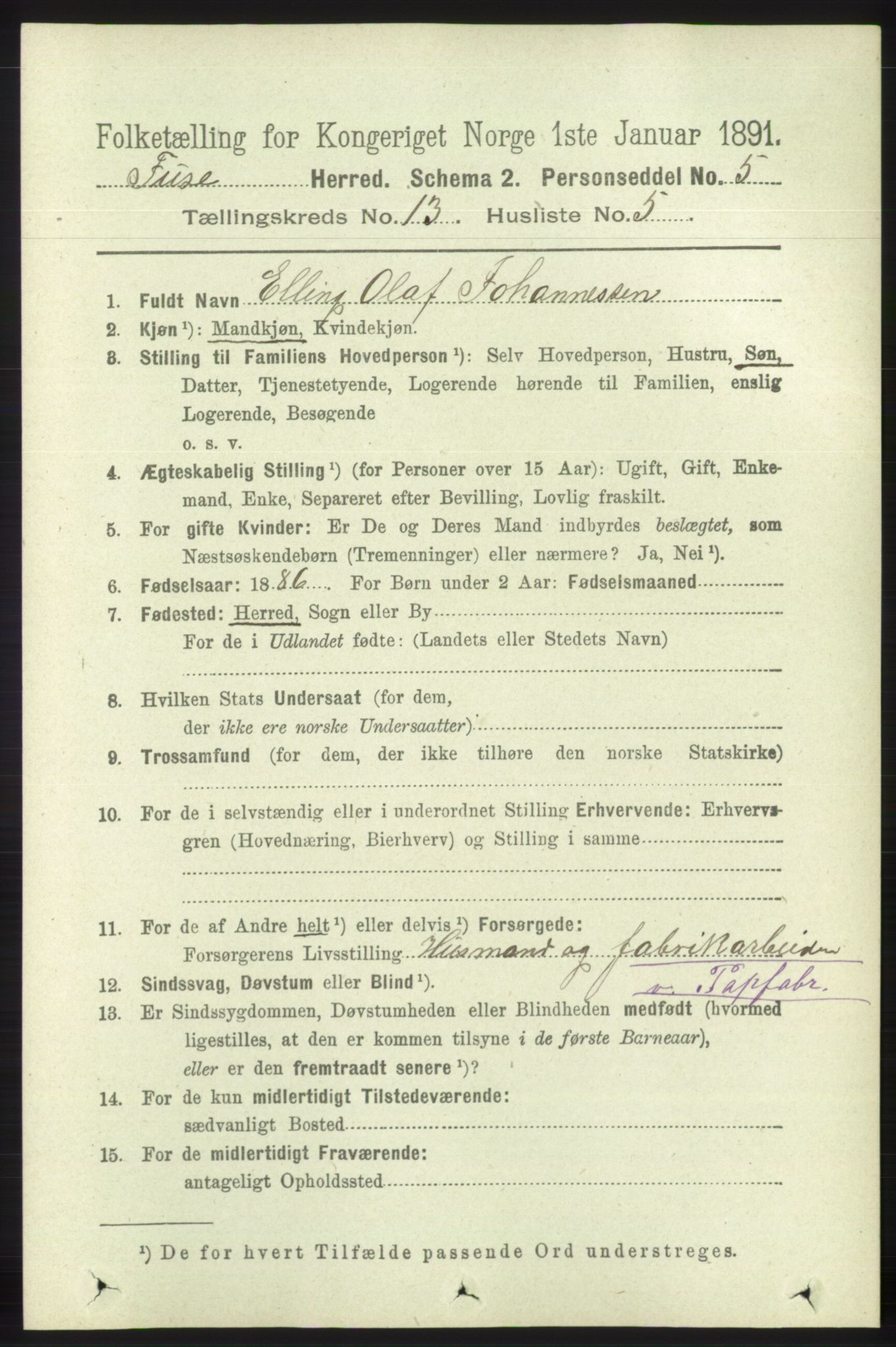 RA, 1891 census for 1241 Fusa, 1891, p. 2868