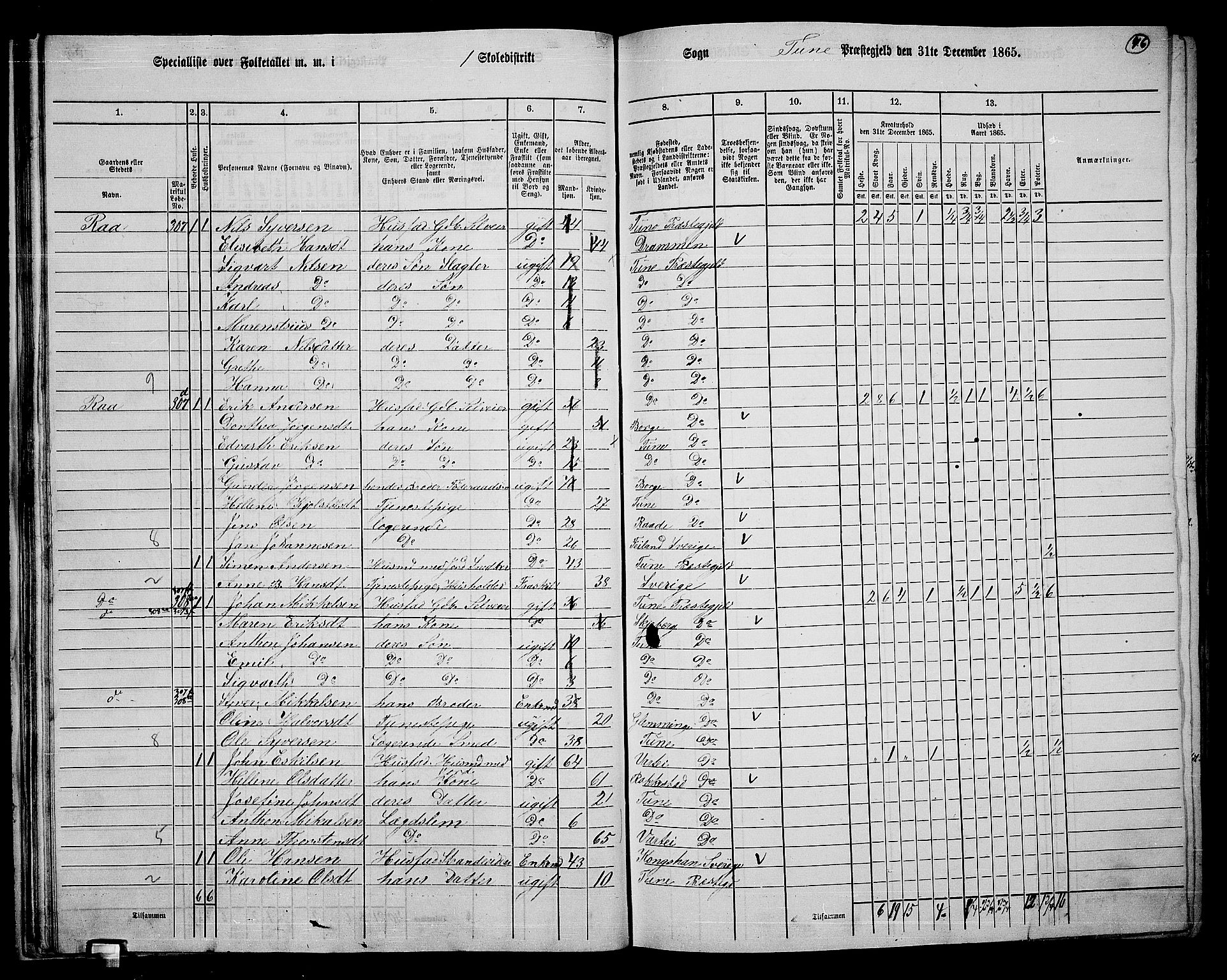 RA, 1865 census for Tune, 1865, p. 43