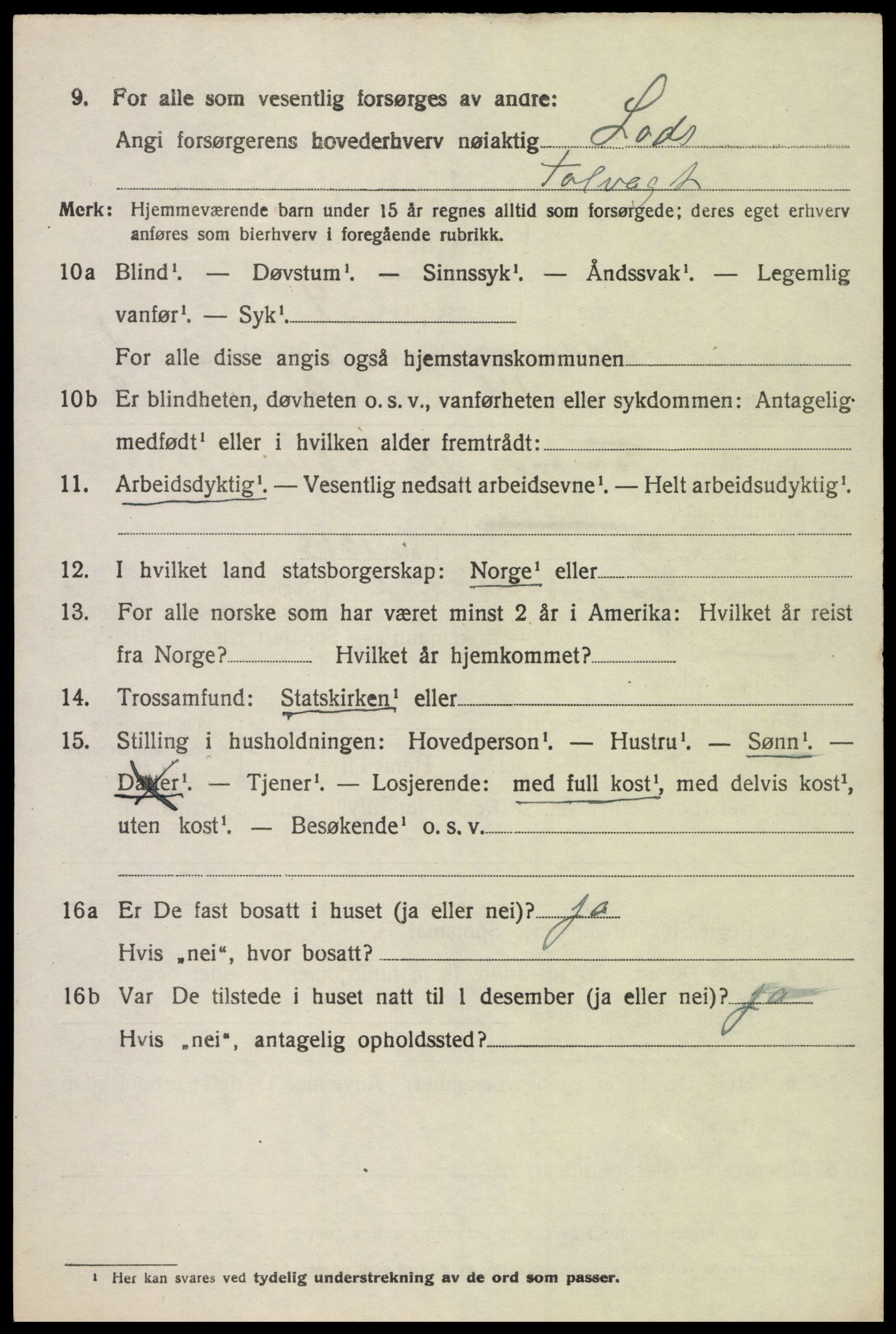 SAK, 1920 census for Oddernes, 1920, p. 2184