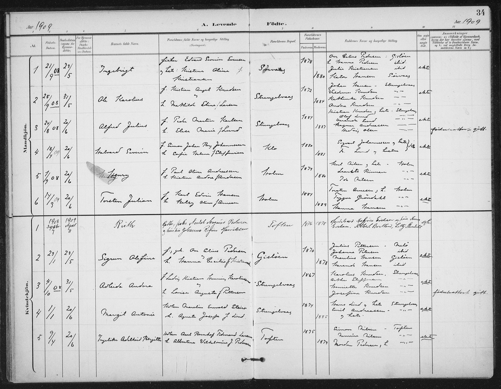 Ministerialprotokoller, klokkerbøker og fødselsregistre - Nordland, SAT/A-1459/894/L1356: Parish register (official) no. 894A02, 1897-1914, p. 34