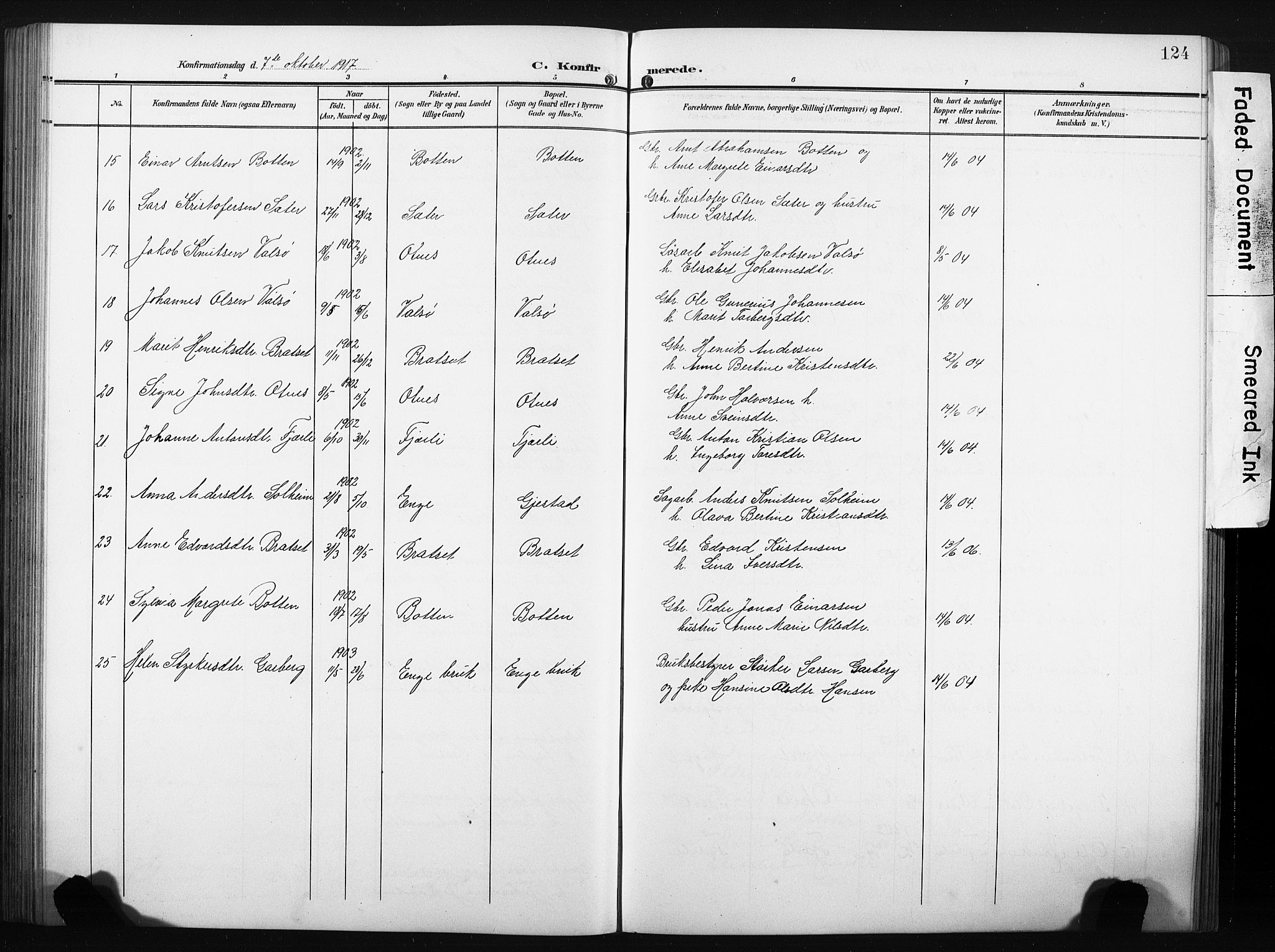 Ministerialprotokoller, klokkerbøker og fødselsregistre - Møre og Romsdal, AV/SAT-A-1454/580/L0927: Parish register (copy) no. 580C02, 1904-1932, p. 124