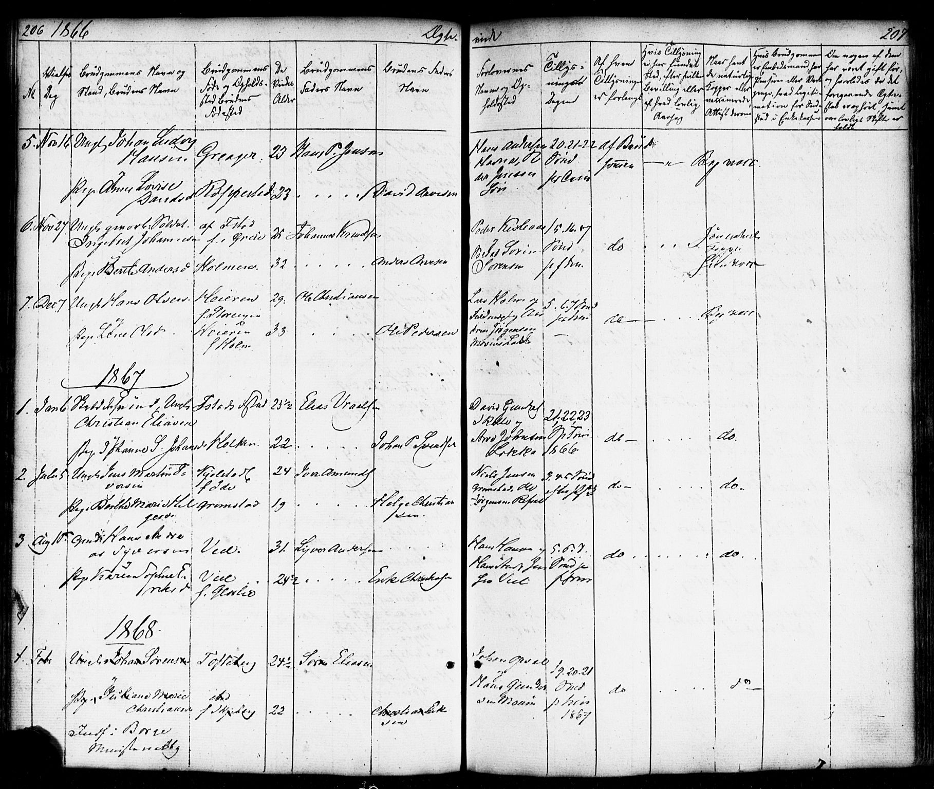 Borge prestekontor Kirkebøker, AV/SAO-A-10903/F/Fb/L0002: Parish register (official) no. II 2, 1853-1877, p. 206-207