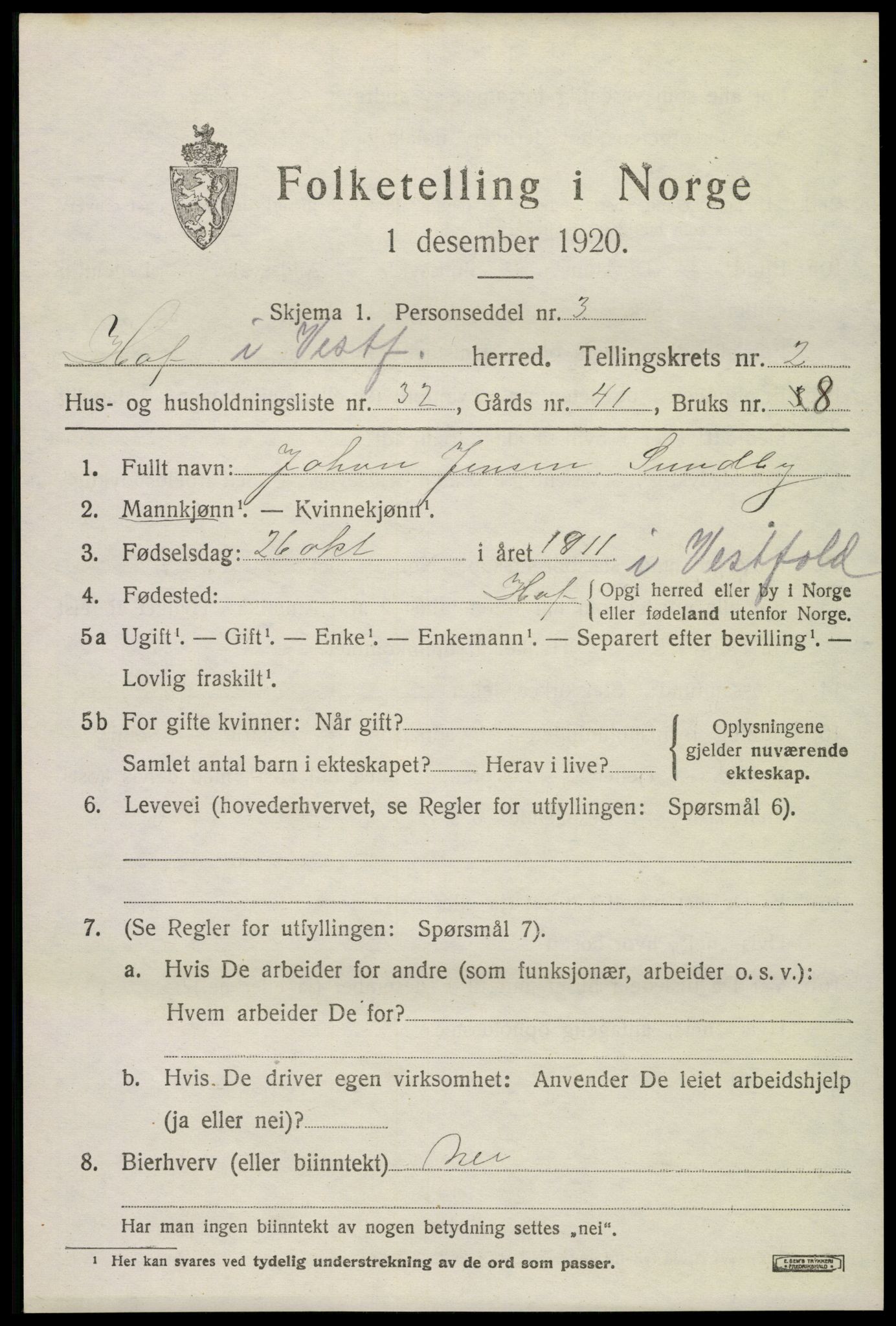 SAKO, 1920 census for Hof, 1920, p. 2719