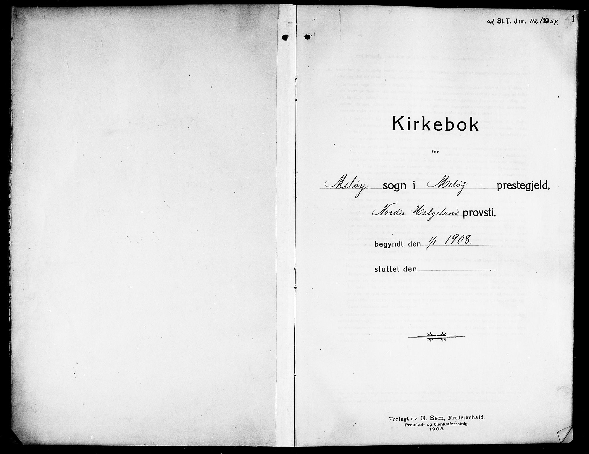 Ministerialprotokoller, klokkerbøker og fødselsregistre - Nordland, AV/SAT-A-1459/843/L0639: Parish register (copy) no. 843C08, 1908-1924, p. 1