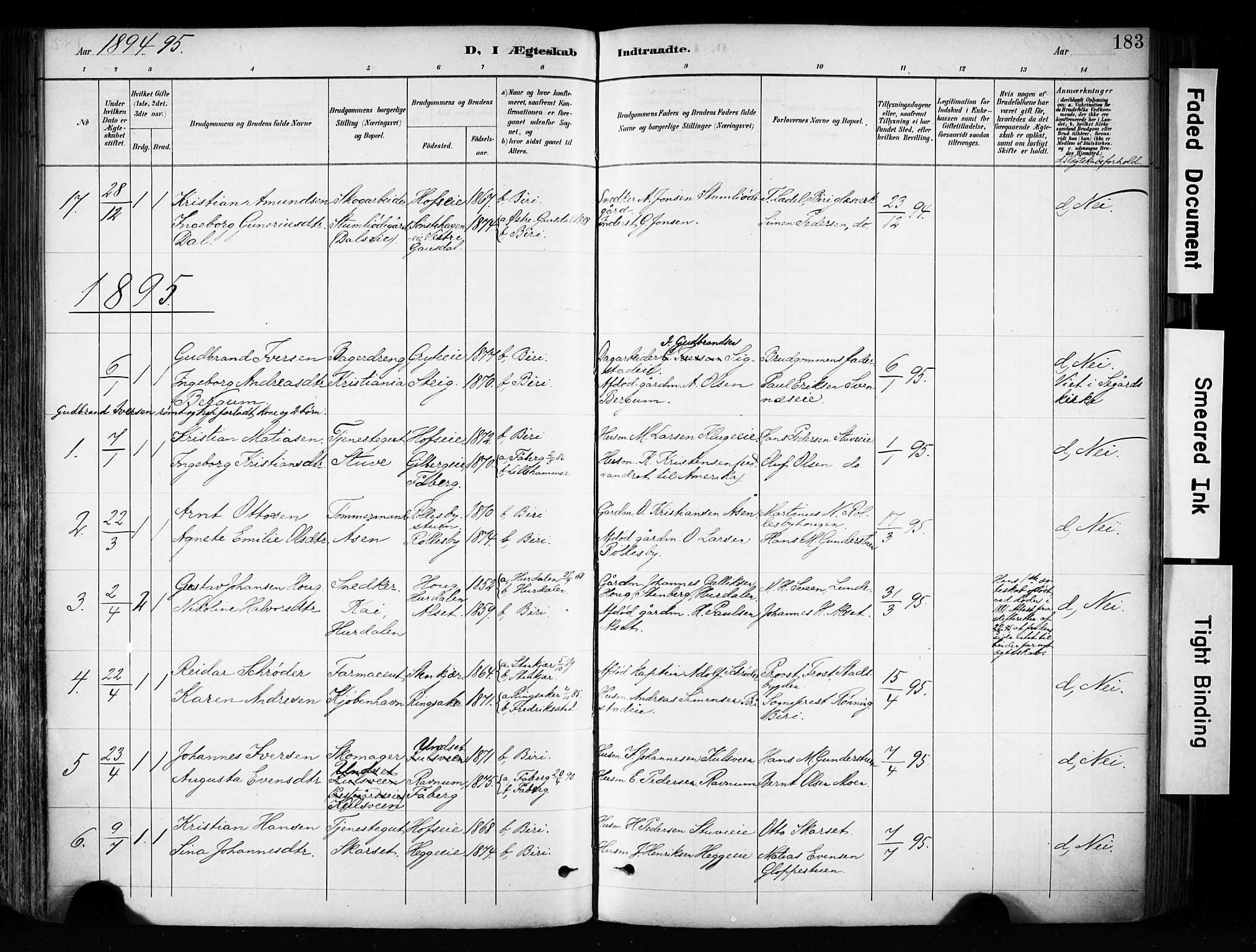 Biri prestekontor, SAH/PREST-096/H/Ha/Haa/L0009: Parish register (official) no. 9, 1887-1900, p. 183